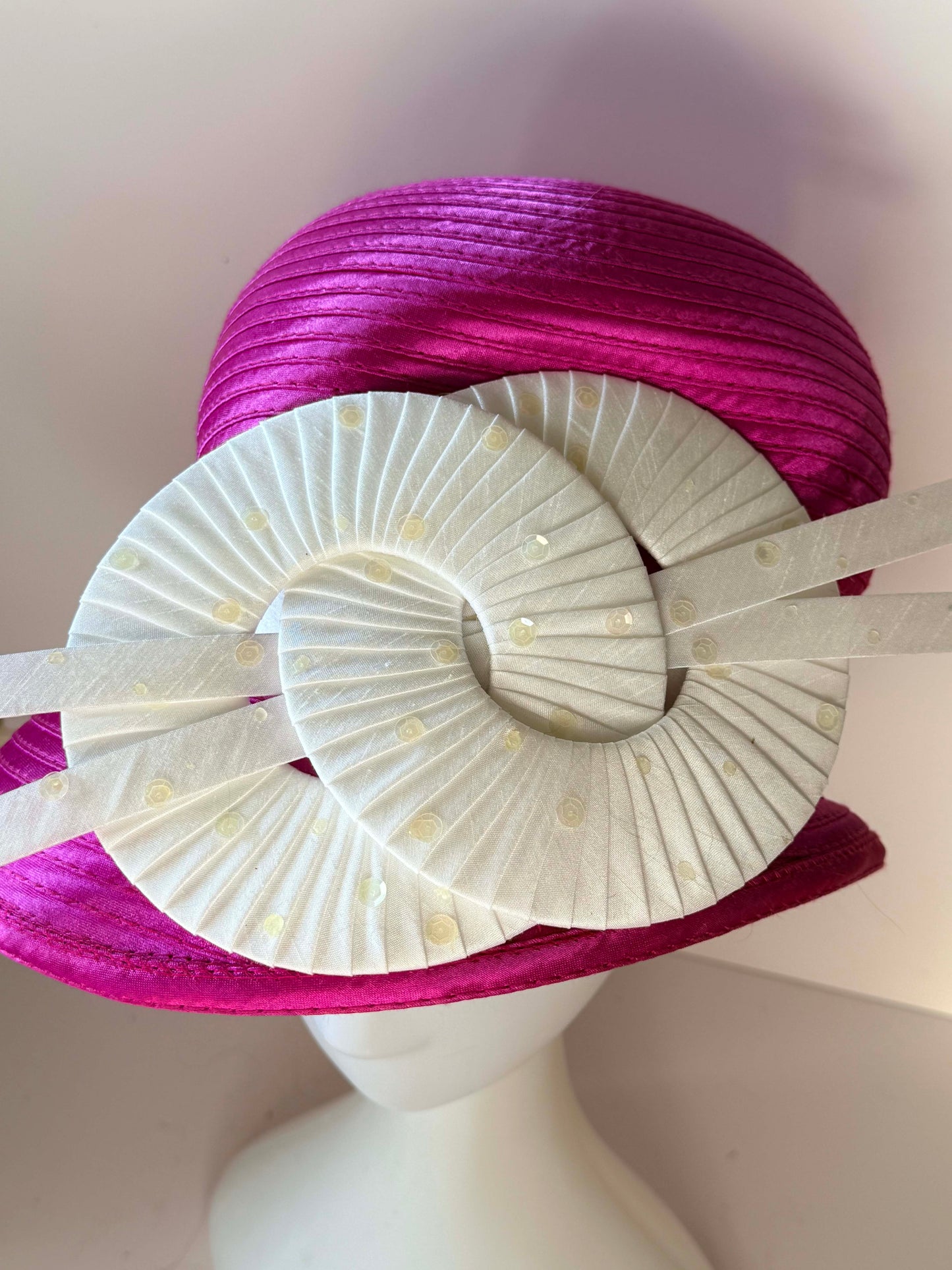 Vintage Hot Pink Cloche Hat | Fuchsia Sculptural Church Hat | Avant Garde Derby Millinery | Architectural Statement Hat