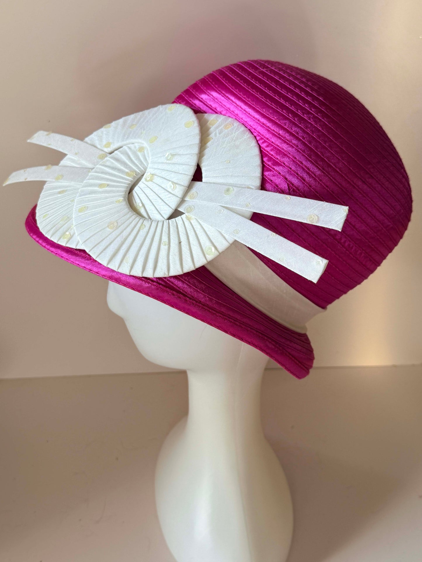 Vintage Hot Pink Cloche Hat | Fuchsia Sculptural Church Hat | Avant Garde Derby Millinery | Architectural Statement Hat