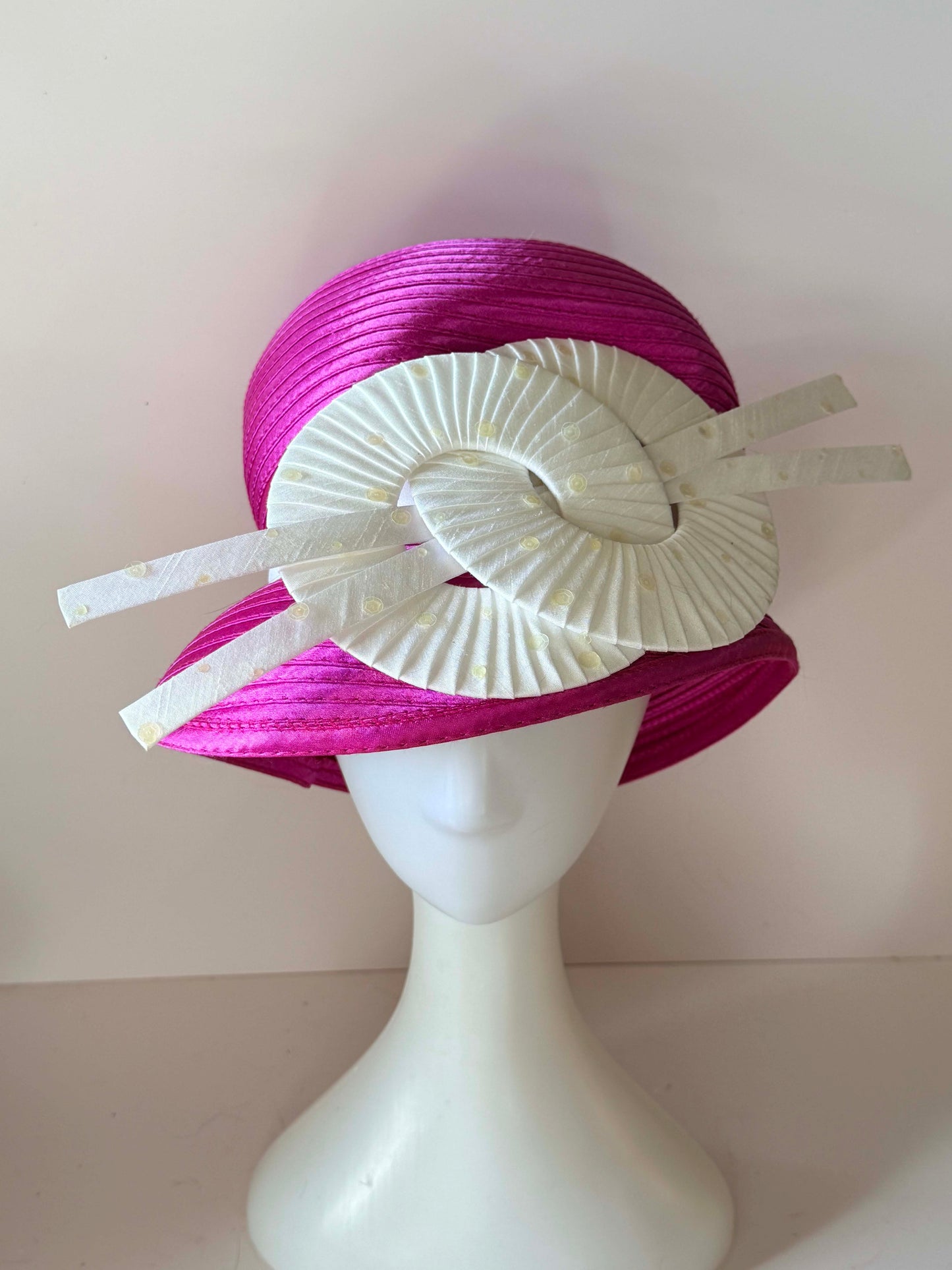 Vintage Hot Pink Cloche Hat | Fuchsia Sculptural Church Hat | Avant Garde Derby Millinery | Architectural Statement Hat