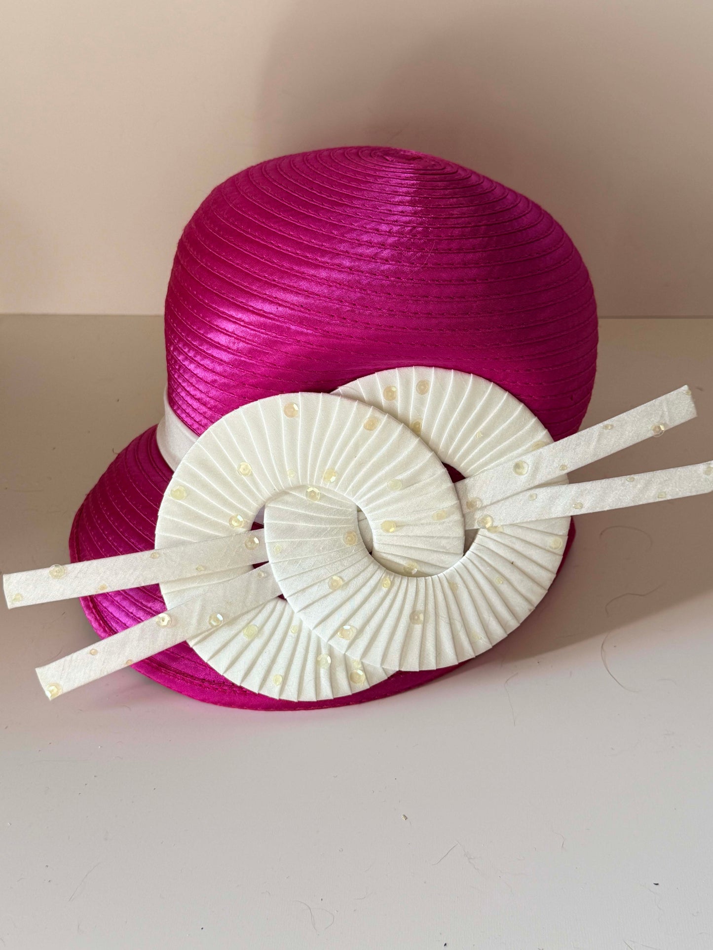 Vintage Hot Pink Cloche Hat | Fuchsia Sculptural Church Hat | Avant Garde Derby Millinery | Architectural Statement Hat