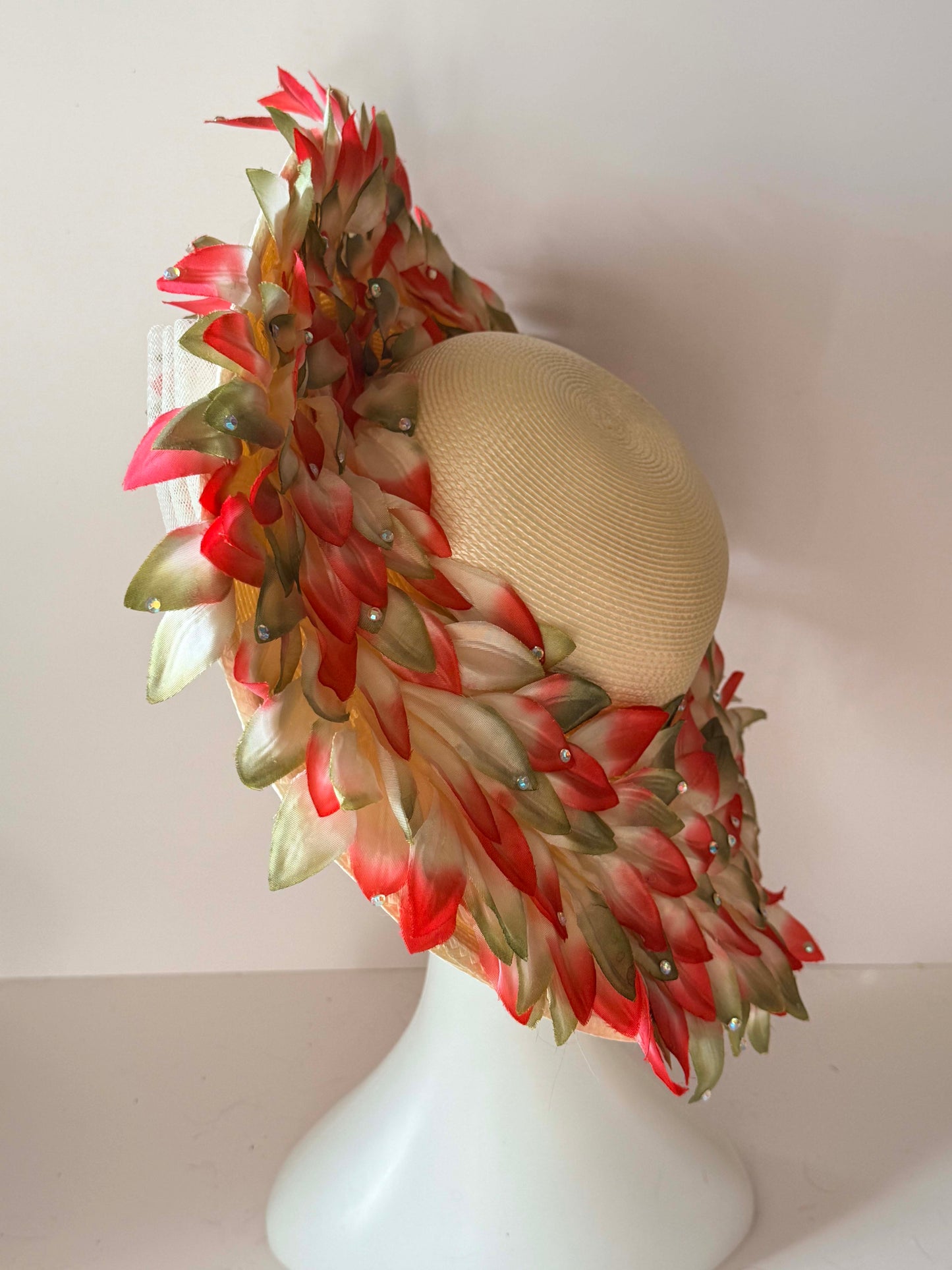 Vintage Floral Wide Brim Hat | Dramatic Flower Trim Sun Hat | 1960s Garden Party Statement Hat | Couture Derby Millinery