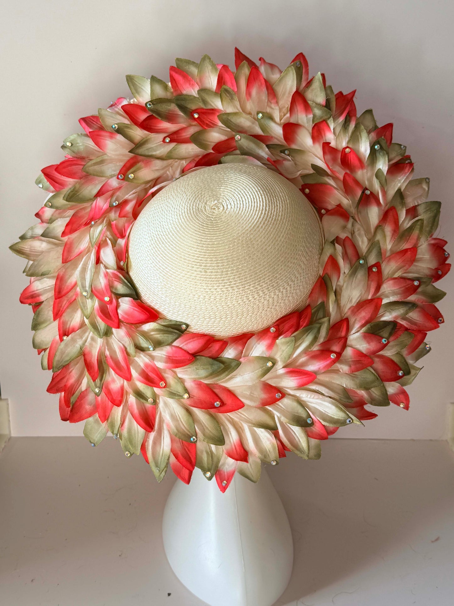 Vintage Floral Wide Brim Hat | Dramatic Flower Trim Sun Hat | 1960s Garden Party Statement Hat | Couture Derby Millinery