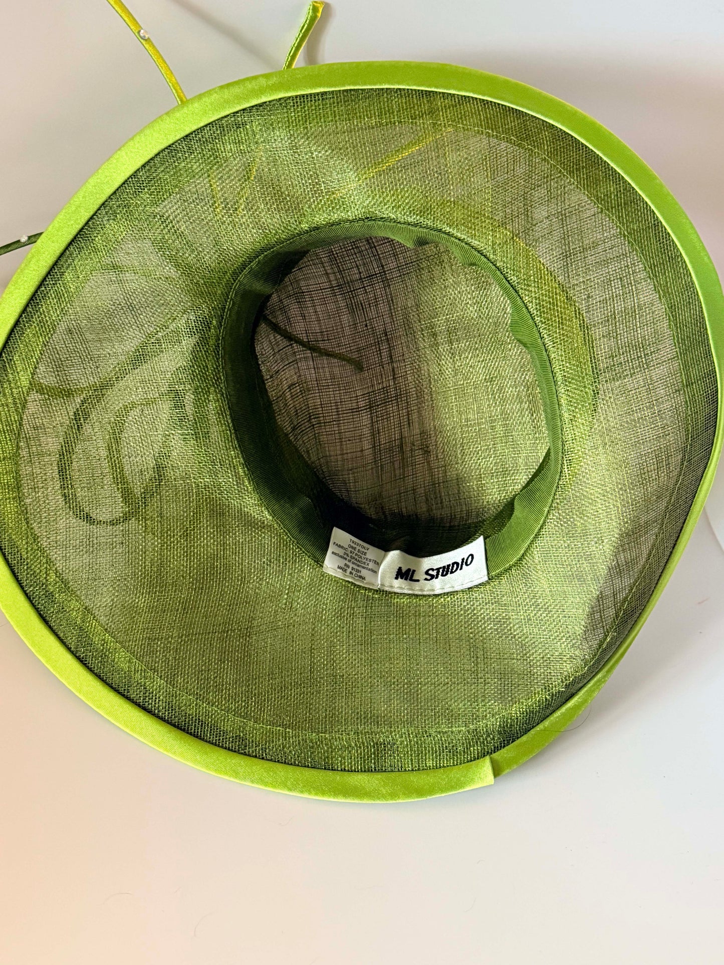 Vintage Lime Green Fascinator Hat | Sculptural Sinamay Cocktail Hat | Kentucky Derby Wedding Hat with Rhinestone Accents