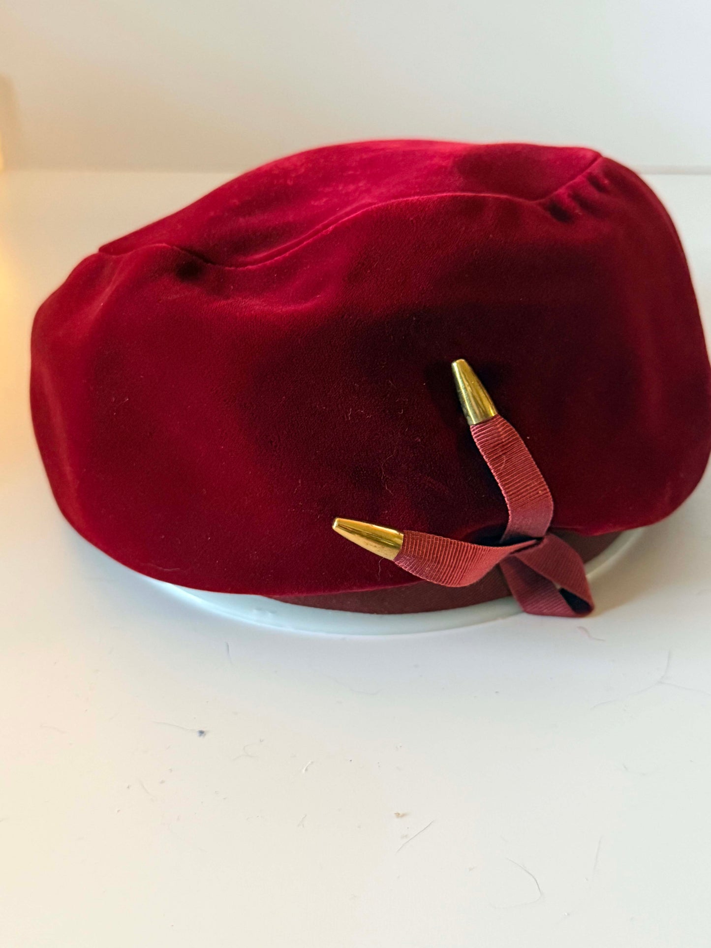 Vintage Gage Burgundy Velvet Beret Hat | 1950s Designer Tam Style Hat | Deep Red Velvet Cocktail Hat | Parisian Millinery | Mid Century Fashion