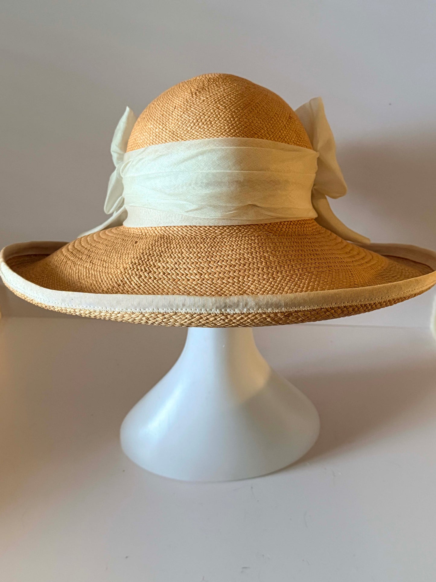 Vintage Nicoletta Italy Straw Sun Hat | Wide Brim Peach Straw Hat | Romantic Garden Party Hat with Floral Trim