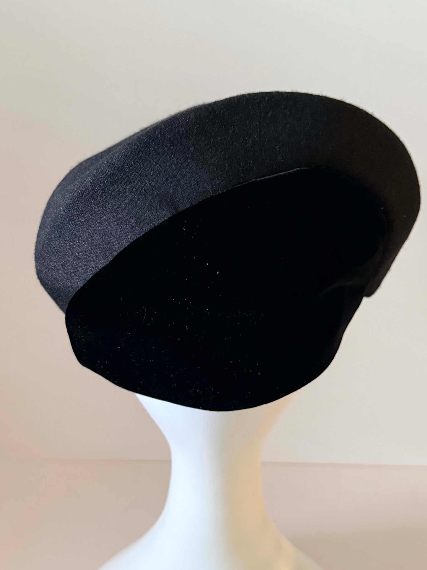 Vintage Sally Victor Black Sculptural Cocktail Hat | 1950s Couture Tilt Hat | Avant Garde Millinery | Dramatic Velvet Evening Hat | Designer New York Hat