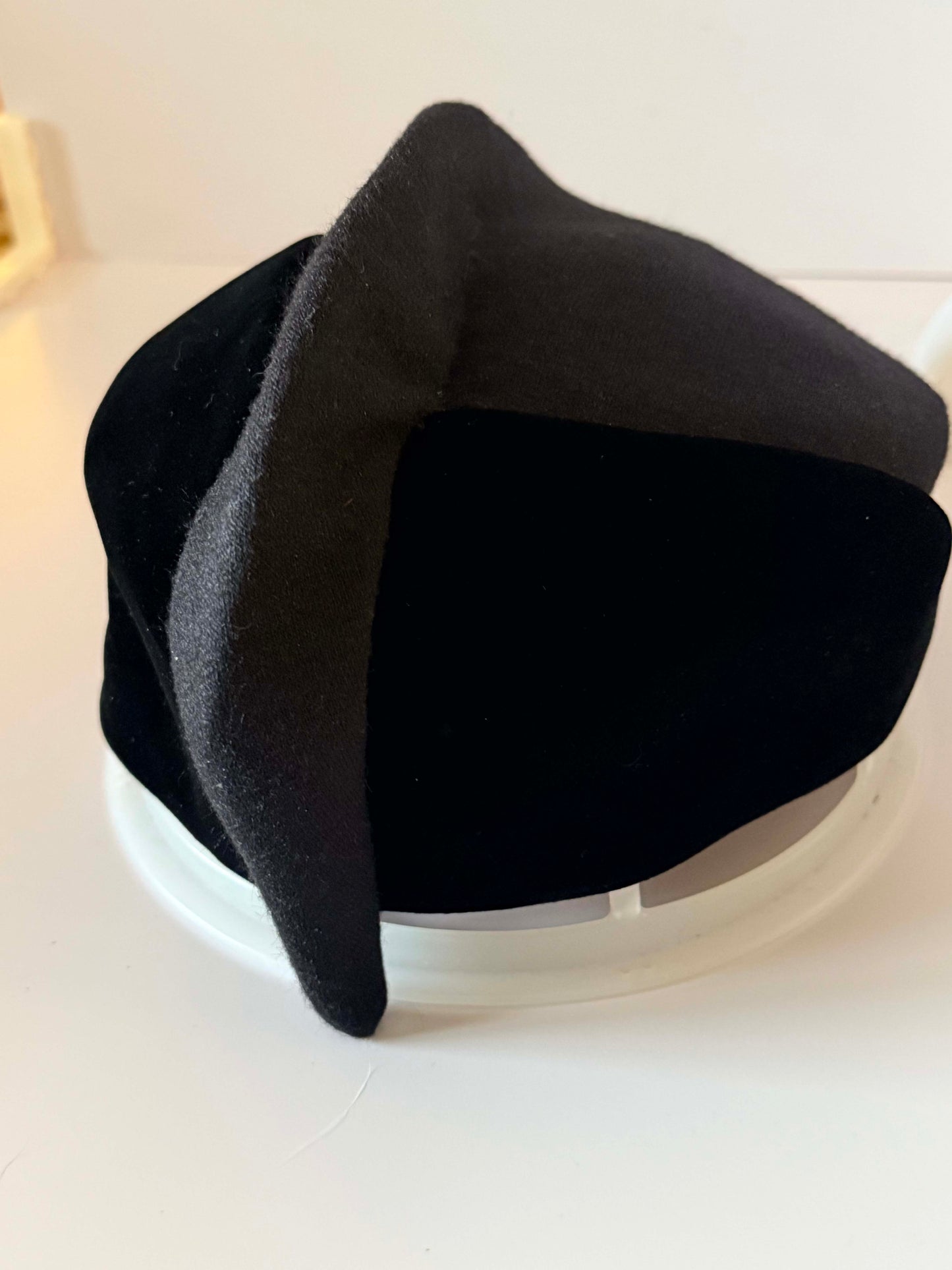 Vintage Sally Victor Black Sculptural Cocktail Hat | 1950s Couture Tilt Hat | Avant Garde Millinery | Dramatic Velvet Evening Hat | Designer New York Hat