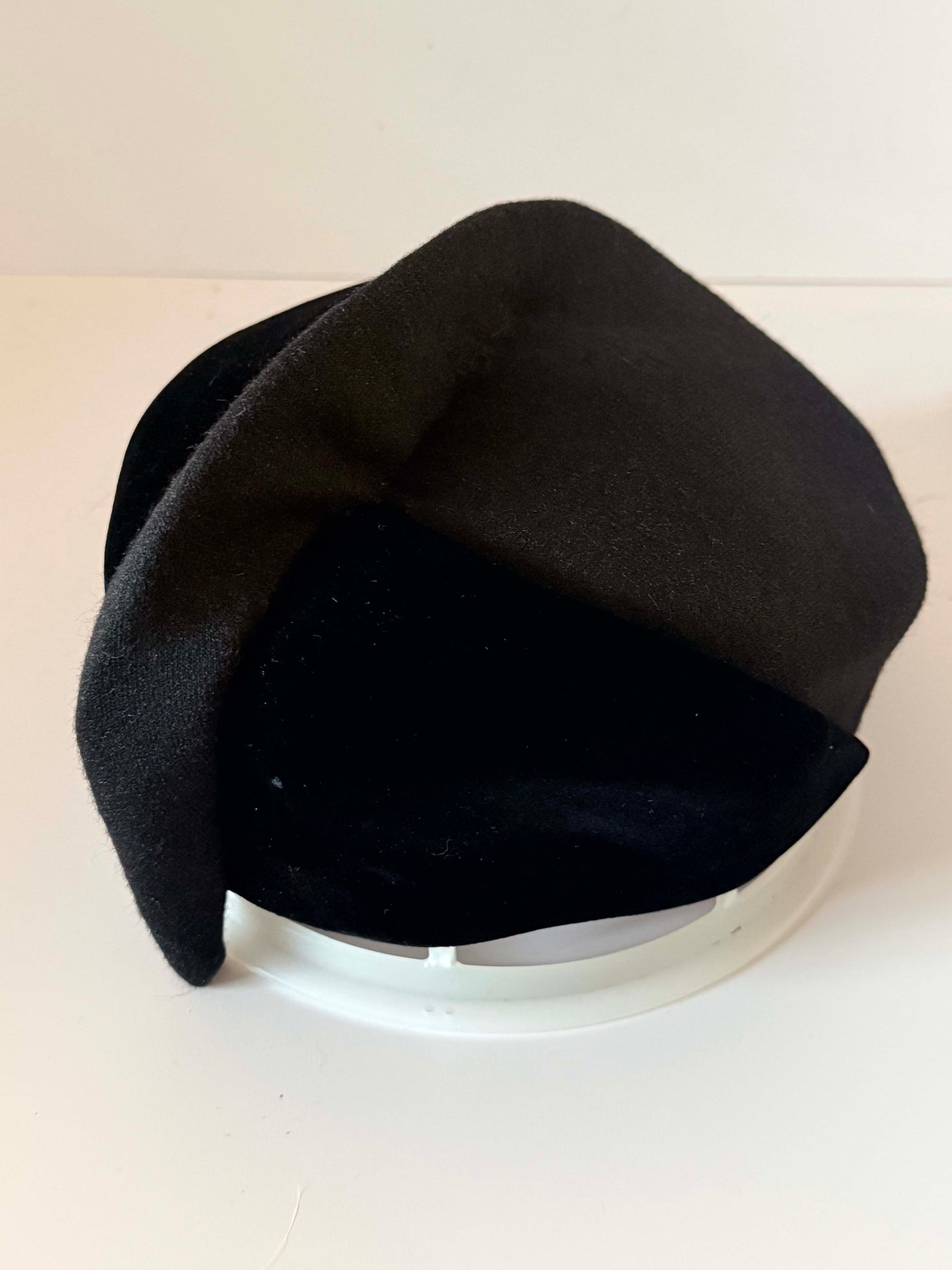 Vintage Sally Victor Black Sculptural Cocktail Hat | 1950s Couture Tilt Hat | Avant Garde Millinery | Dramatic Velvet Evening Hat | Designer New York Hat