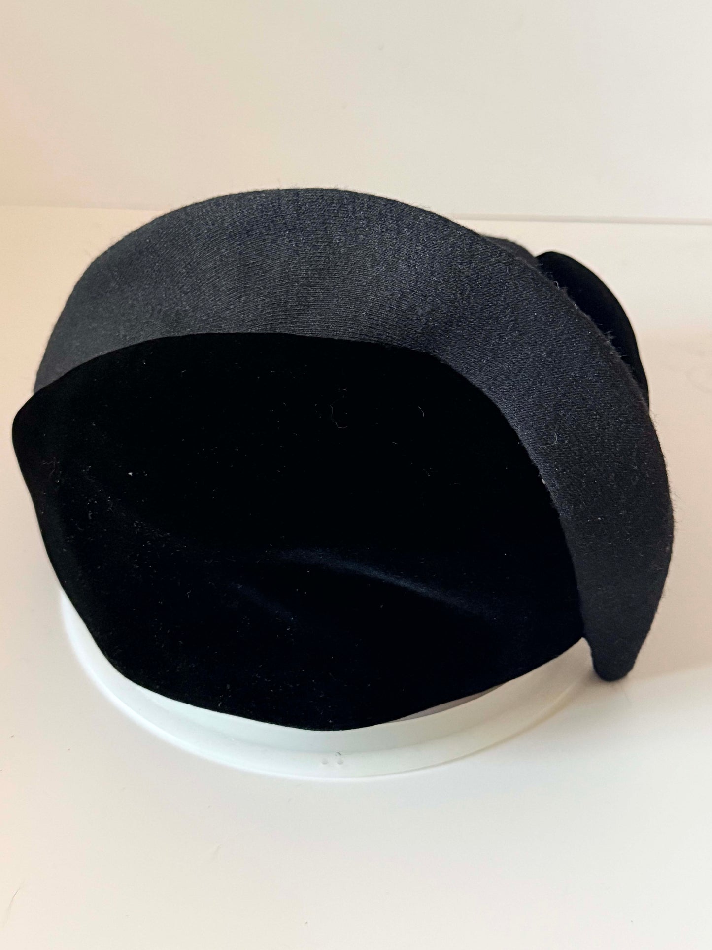 Vintage Sally Victor Black Sculptural Cocktail Hat | 1950s Couture Tilt Hat | Avant Garde Millinery | Dramatic Velvet Evening Hat | Designer New York Hat