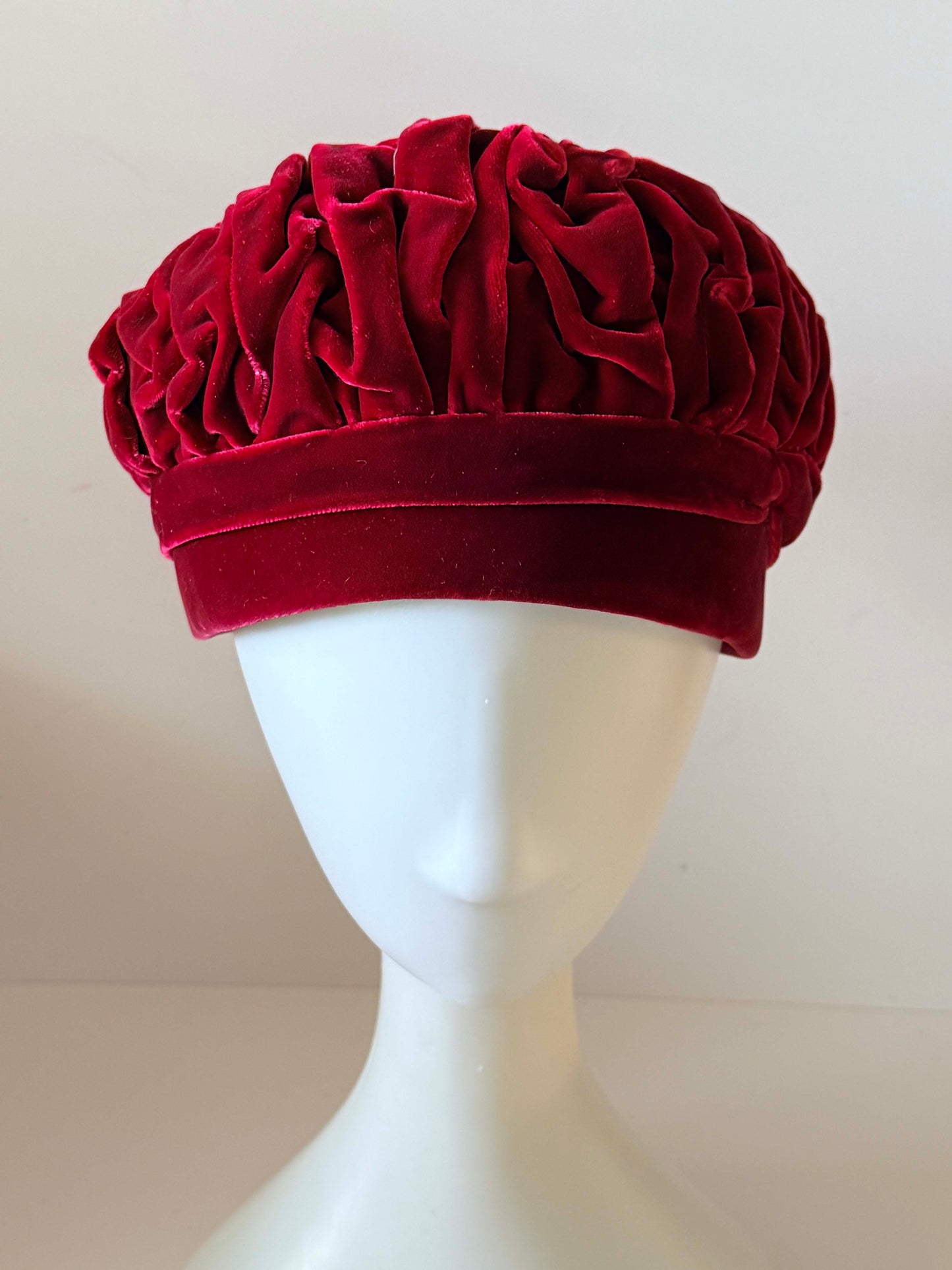 Vintage Red Velvet Rosette Hat | 1950s Sculptural Velvet Cocktail Hat | Ruby Red Floral Millinery | Holiday Party Hat | Statement Vintage Fascinator