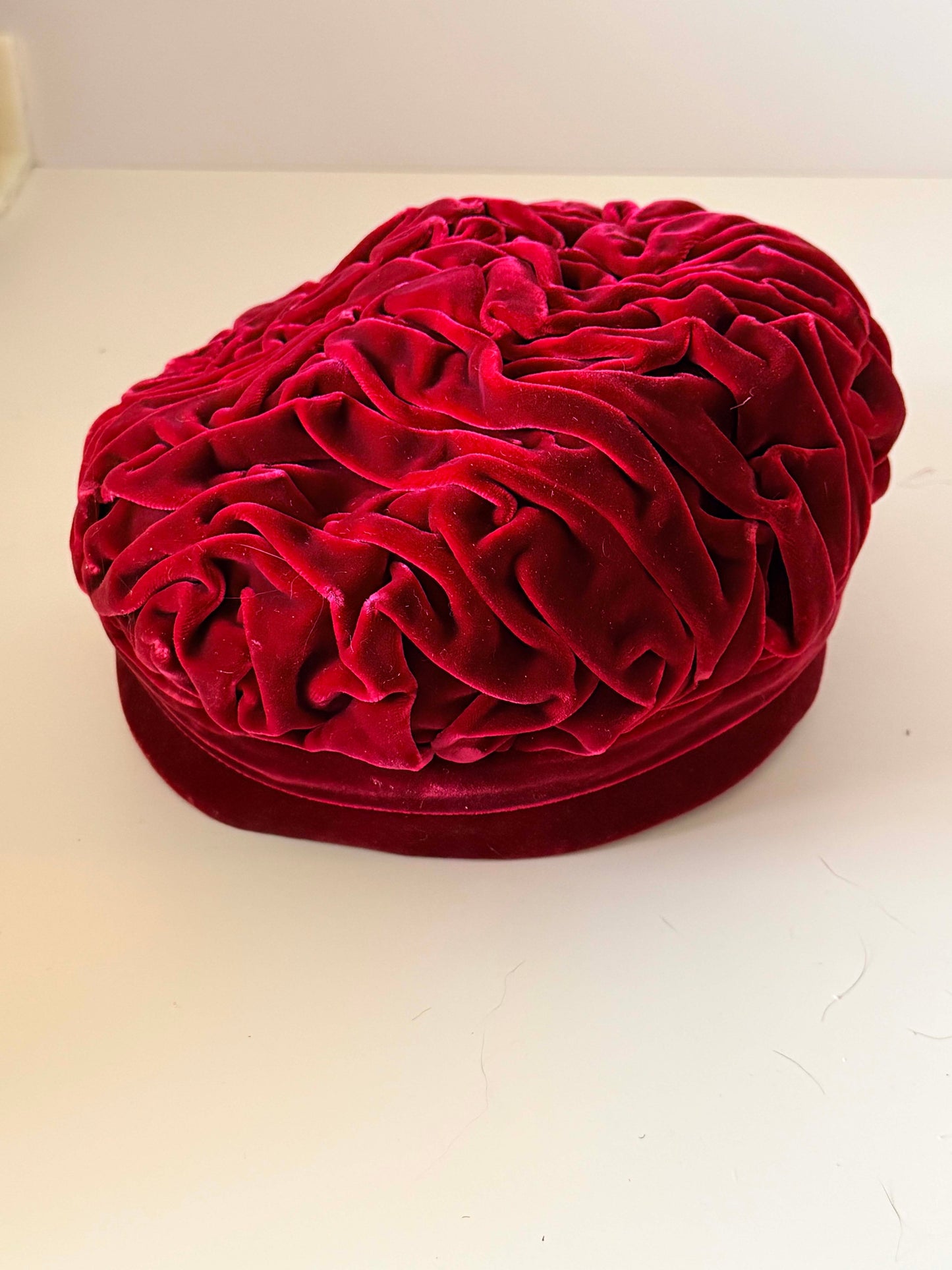 Vintage Red Velvet Rosette Hat | 1950s Sculptural Velvet Cocktail Hat | Ruby Red Floral Millinery | Holiday Party Hat | Statement Vintage Fascinator