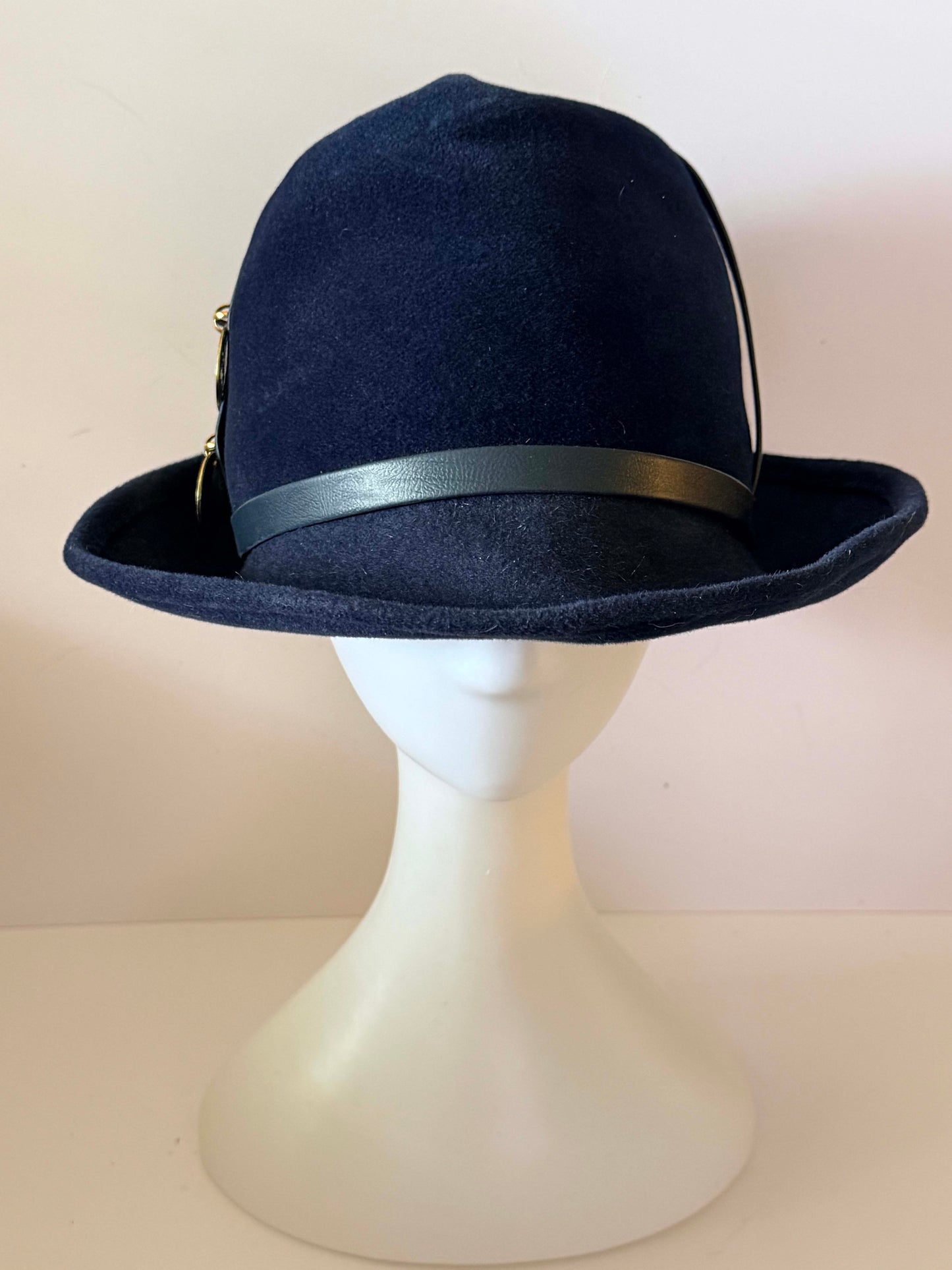 Vintage Mr. John Classic Navy Blue Wool Fedora Hat, Designer Felt Fedora, Equestrian Style Hat, 1980s 1990s Millinery