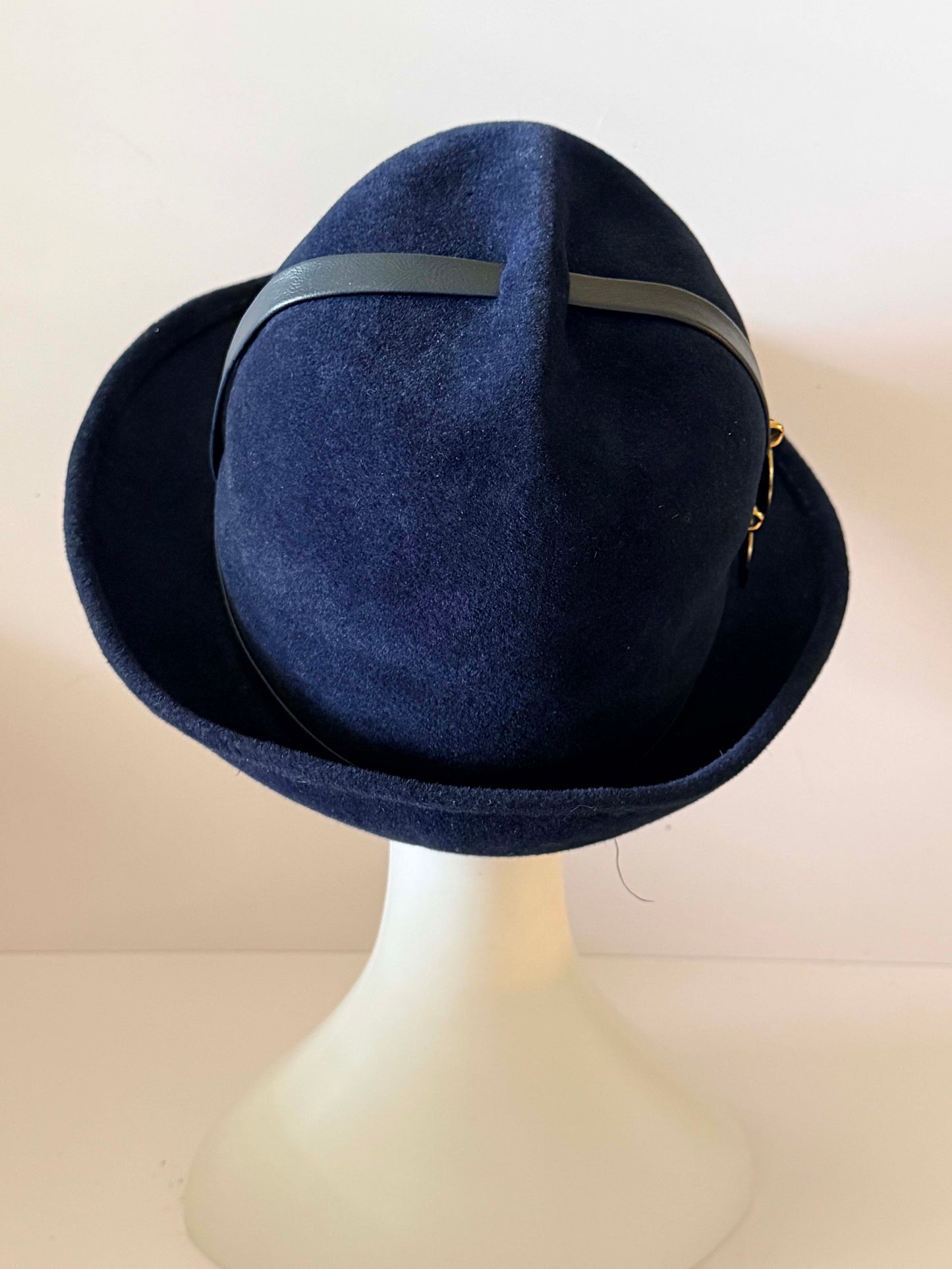Vintage Mr. John Classic Navy Blue Wool Fedora Hat, Designer Felt Fedora, Equestrian Style Hat, 1980s 1990s Millinery