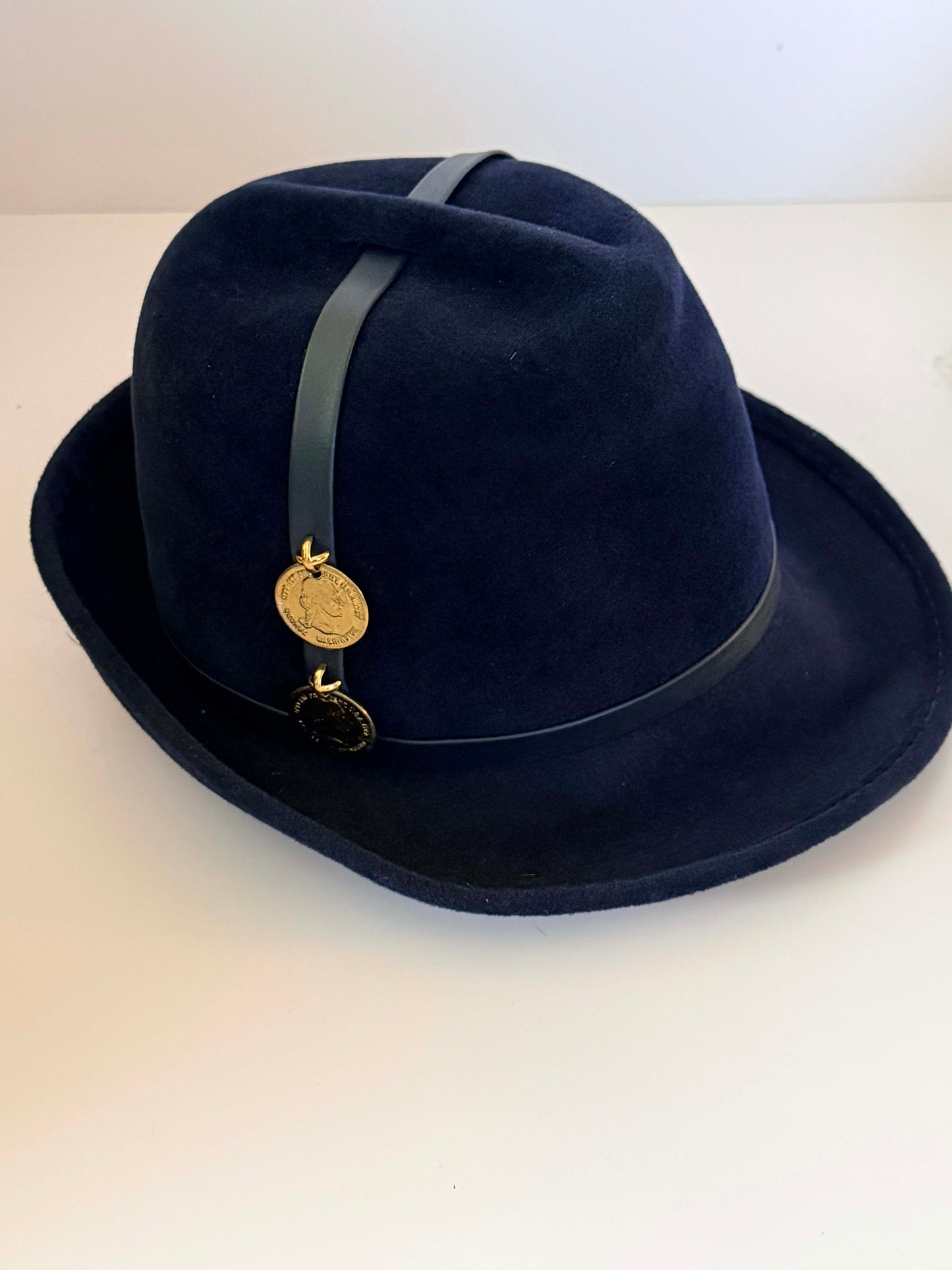 Vintage Mr. John Classic Navy Blue Wool Fedora Hat, Designer Felt Fedora, Equestrian Style Hat, 1980s 1990s Millinery