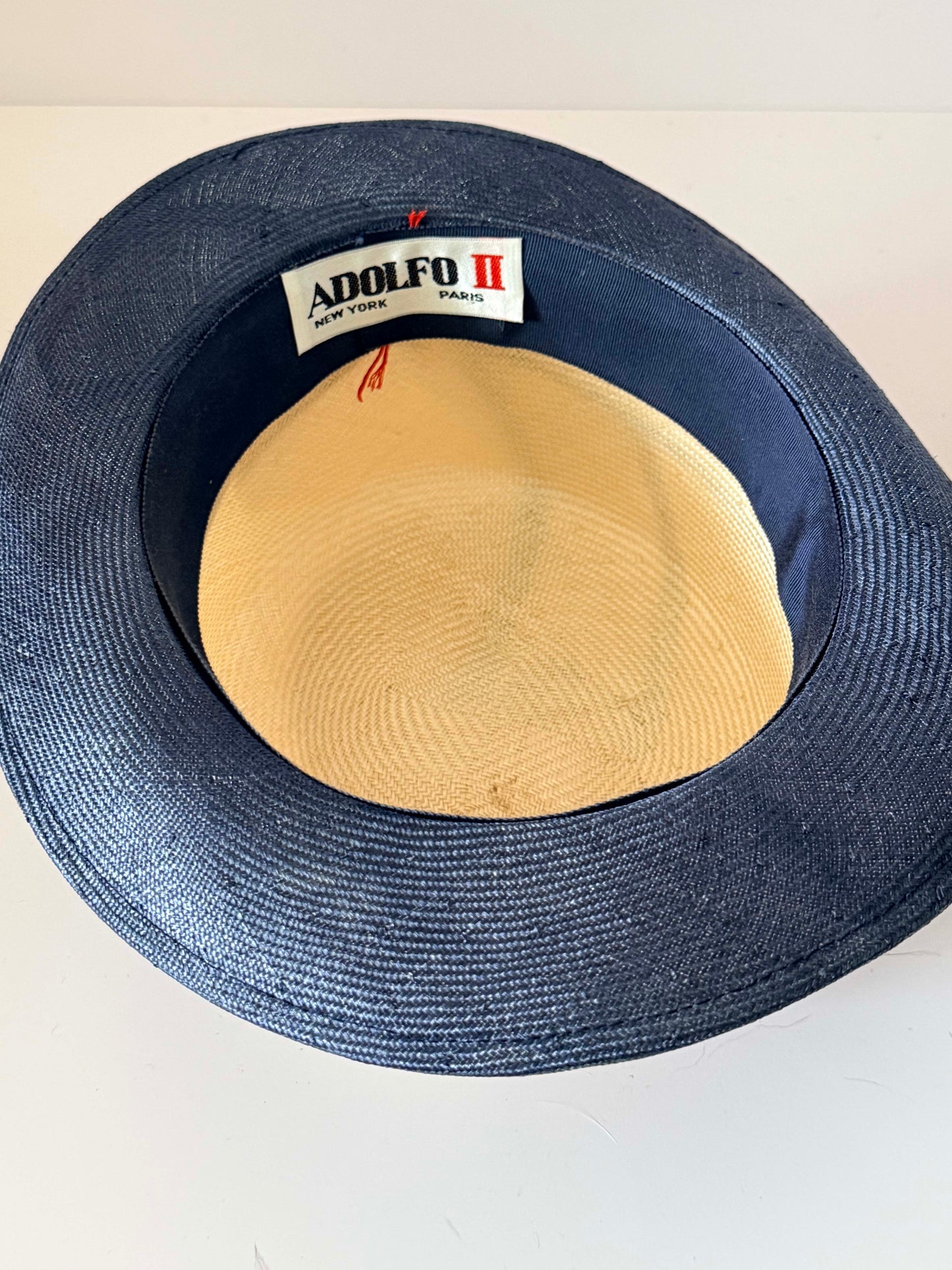 Vintage Adolfo II Paris Straw Boater Hat | Black & Ivory Ribbon Statement Hat | Designer Wide Brim Summer Millinery
