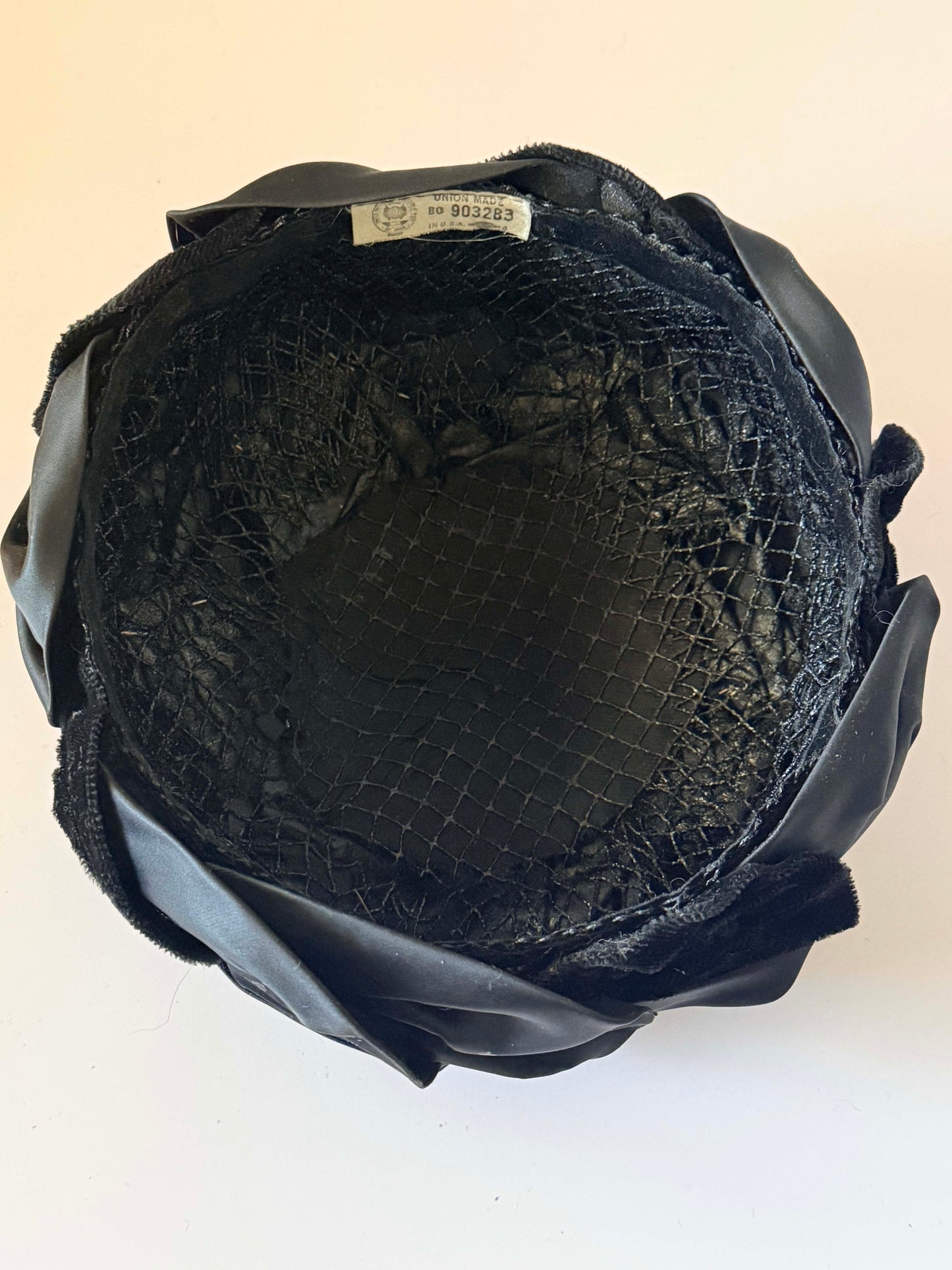 Vintage Black Satin &amp; Velvet Floral Cocktail Hat | 1950s Evening Hat | Sculptural Rosette Hat | Elegant Vintage Millinery | Old Hollywood Style