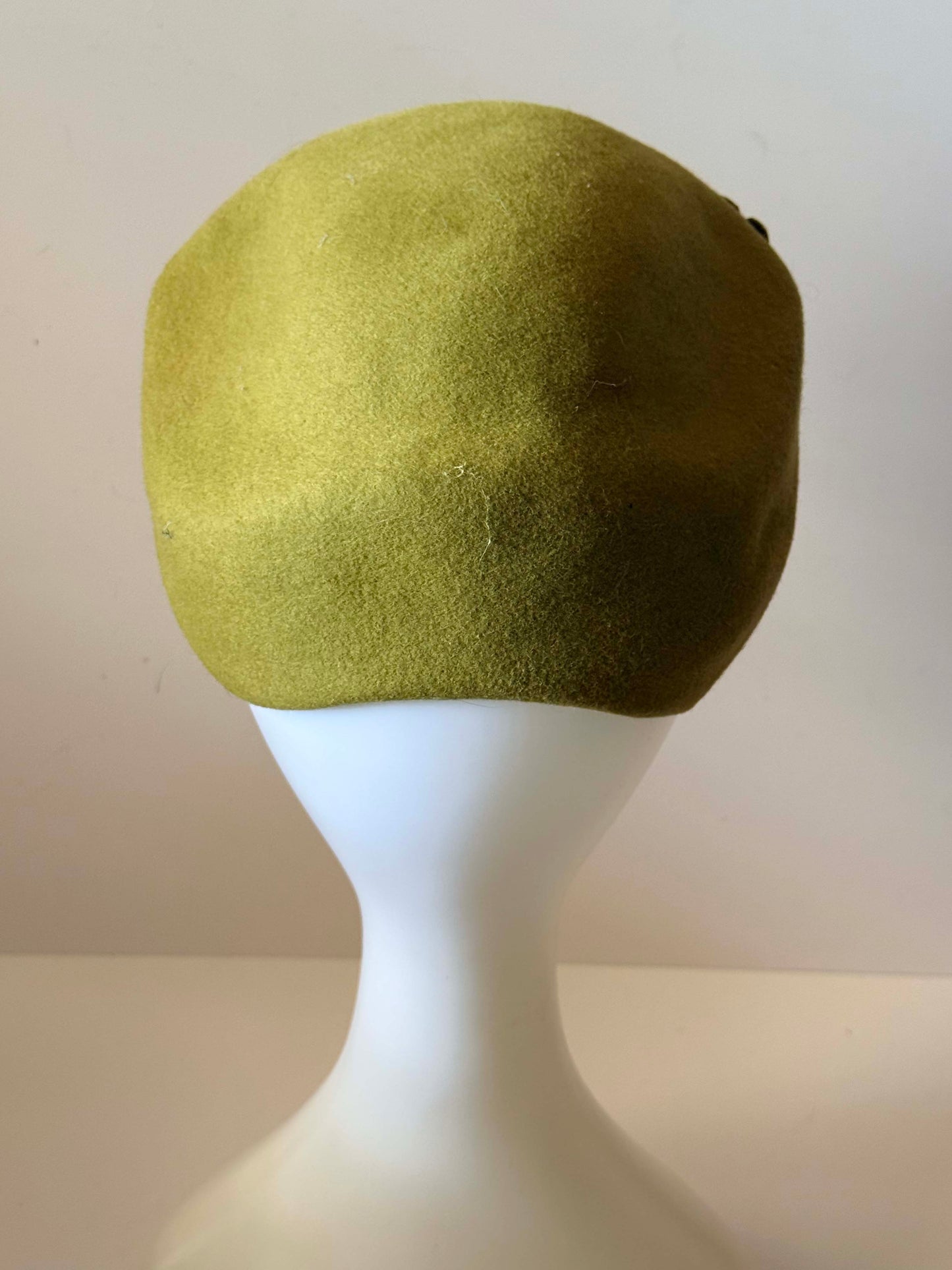 Vintage 1950s Olive Green Wool Pillbox Hat | Carol Hats Carolina | Rhinestone Floral Trim Hat | Mid Century Cocktail Hat | Mad Men Millinery