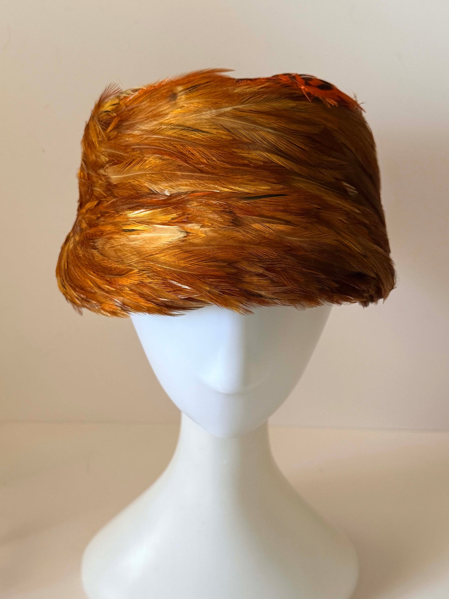 Vintage 1950s Feather Cloche Hat | Pheasant Feather Cocktail Hat | Mid Century Feathered Pillbox | Autumn Millinery | Statement Vintage Hat