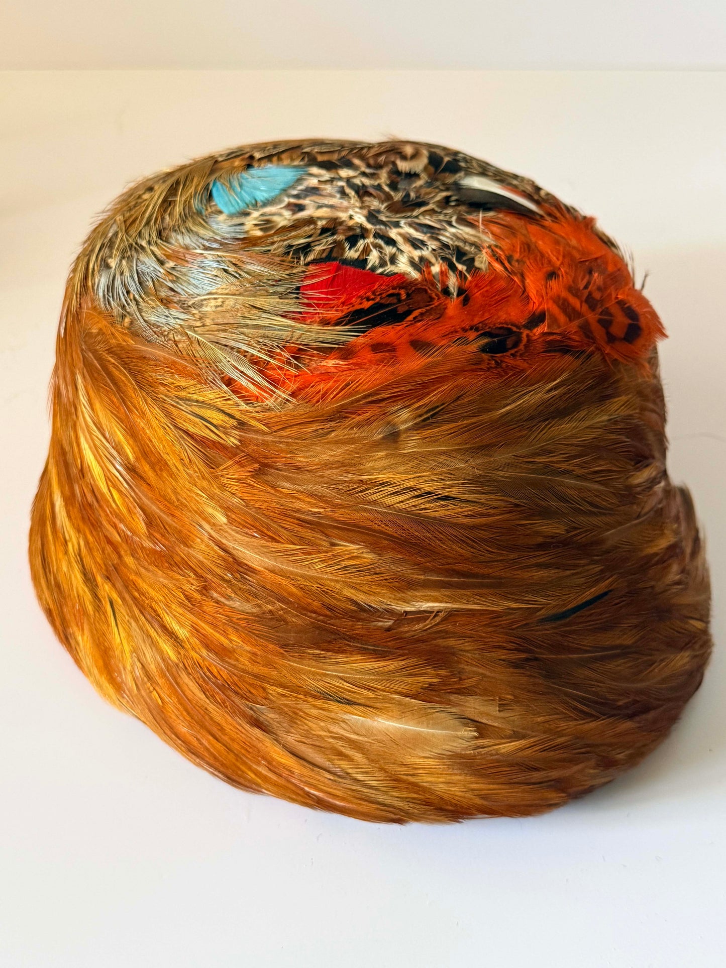 Vintage 1950s Feather Cloche Hat | Pheasant Feather Cocktail Hat | Mid Century Feathered Pillbox | Autumn Millinery | Statement Vintage Hat