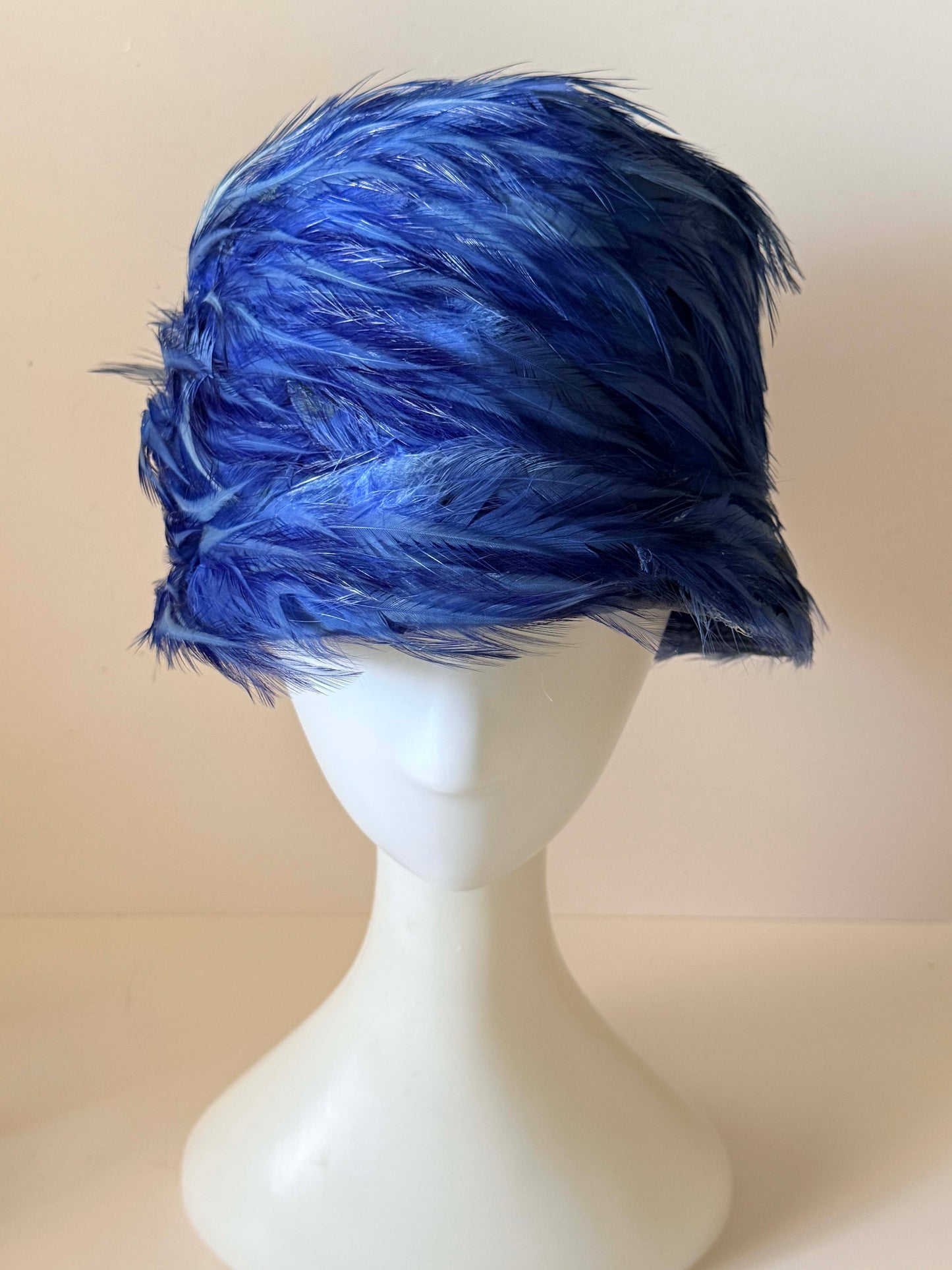 1960s Cobalt Blue Feather Cloche Hat | Vintage Feather Hat | Statement Cocktail Hat | Mid Century Glamour | Special Occasion Millinery