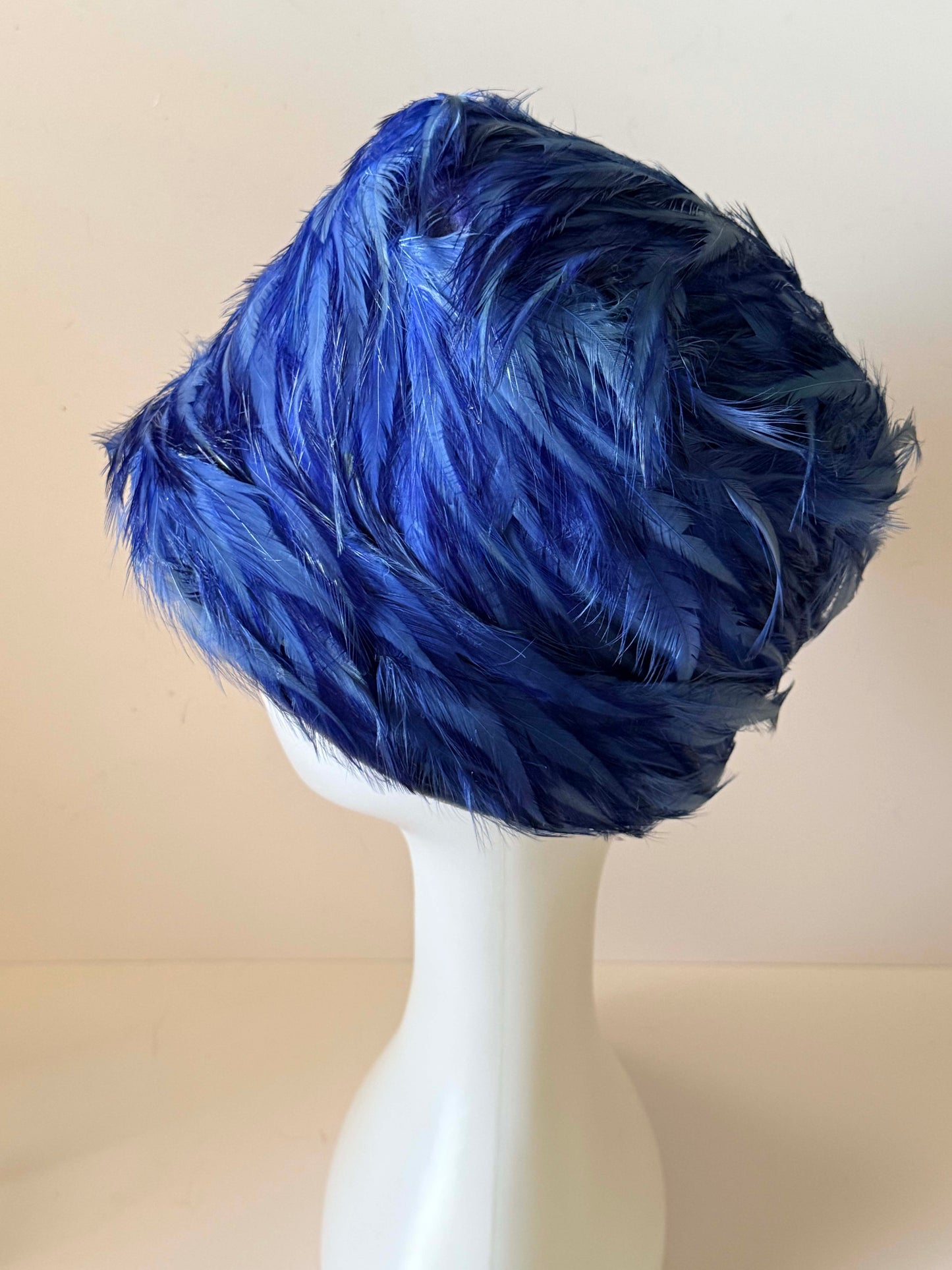 1960s Cobalt Blue Feather Cloche Hat | Vintage Feather Hat | Statement Cocktail Hat | Mid Century Glamour | Special Occasion Millinery