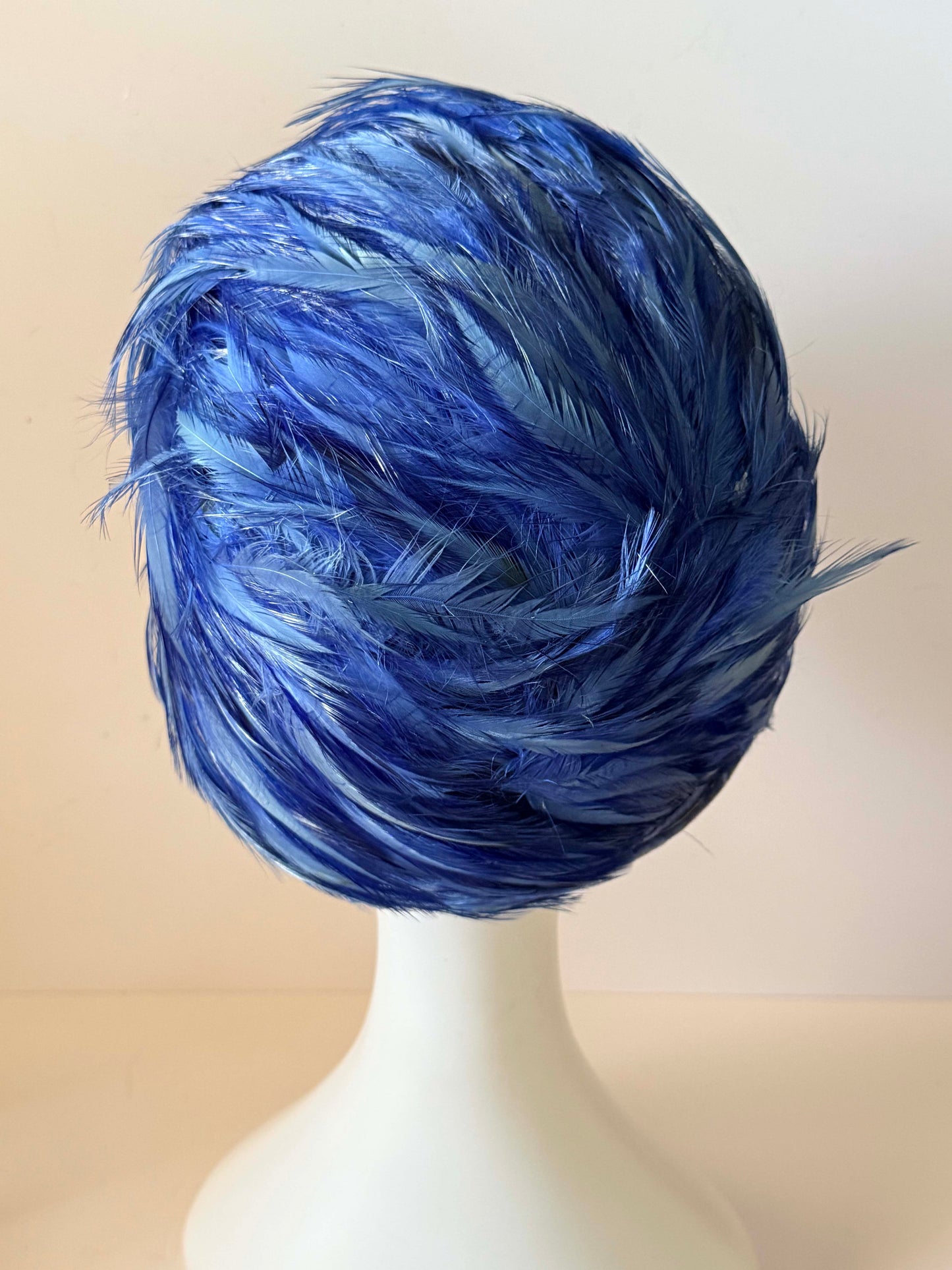 1960s Cobalt Blue Feather Cloche Hat | Vintage Feather Hat | Statement Cocktail Hat | Mid Century Glamour | Special Occasion Millinery