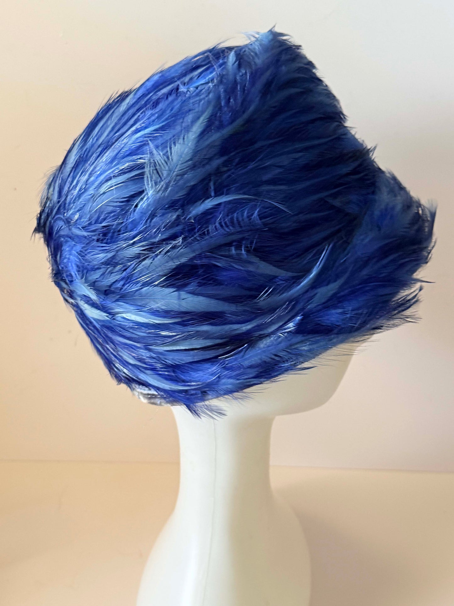 1960s Cobalt Blue Feather Cloche Hat | Vintage Feather Hat | Statement Cocktail Hat | Mid Century Glamour | Special Occasion Millinery