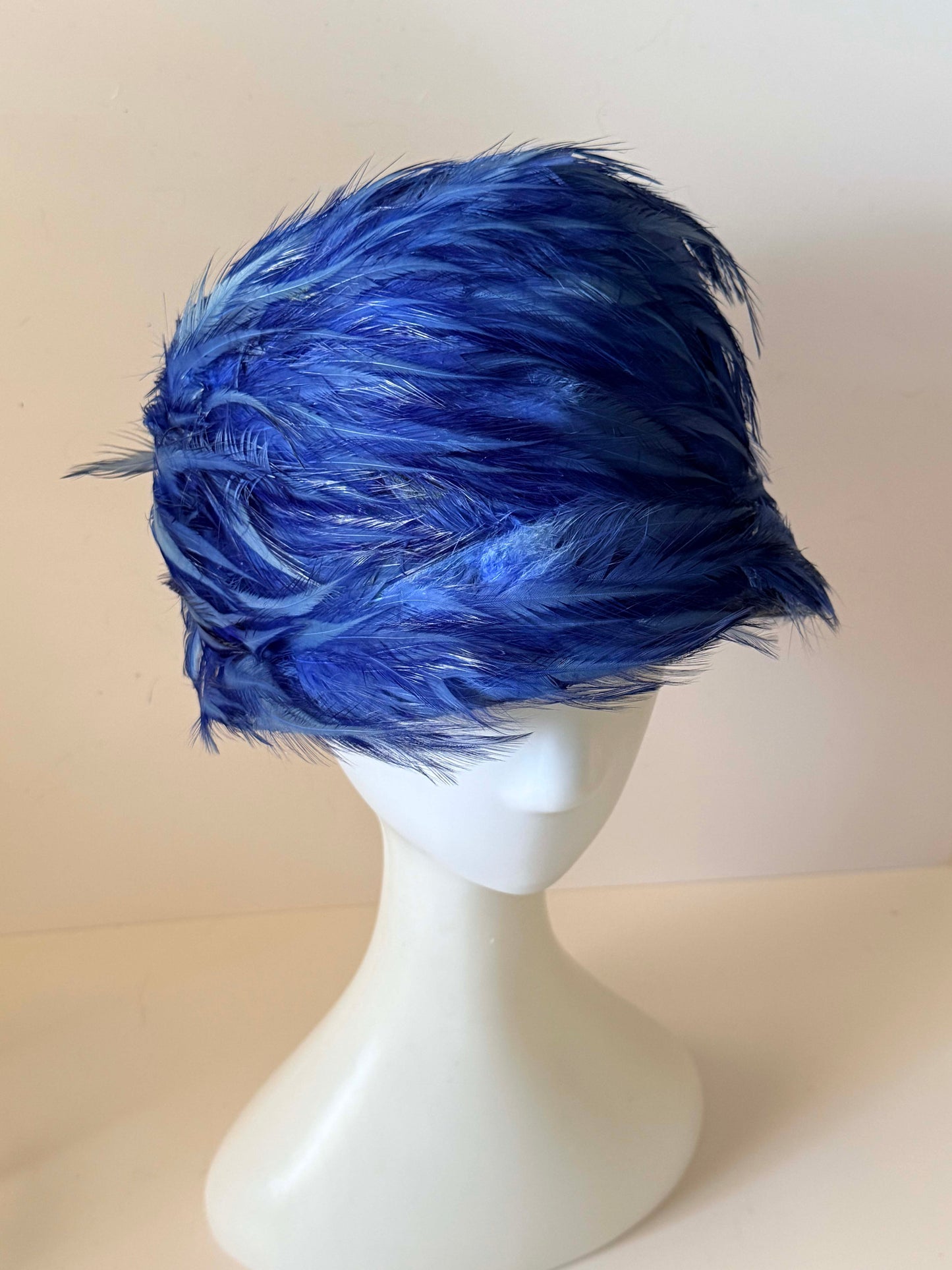 1960s Cobalt Blue Feather Cloche Hat | Vintage Feather Hat | Statement Cocktail Hat | Mid Century Glamour | Special Occasion Millinery