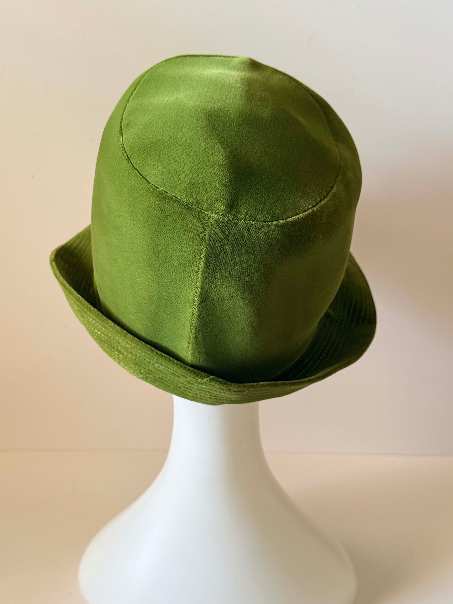 Vintage 1960s Olive Green Velvet Cloche Hat | Mod Bucket Hat | Mid Century Velvet Hat | Retro Women's Fashion Hat | Mad Men Style