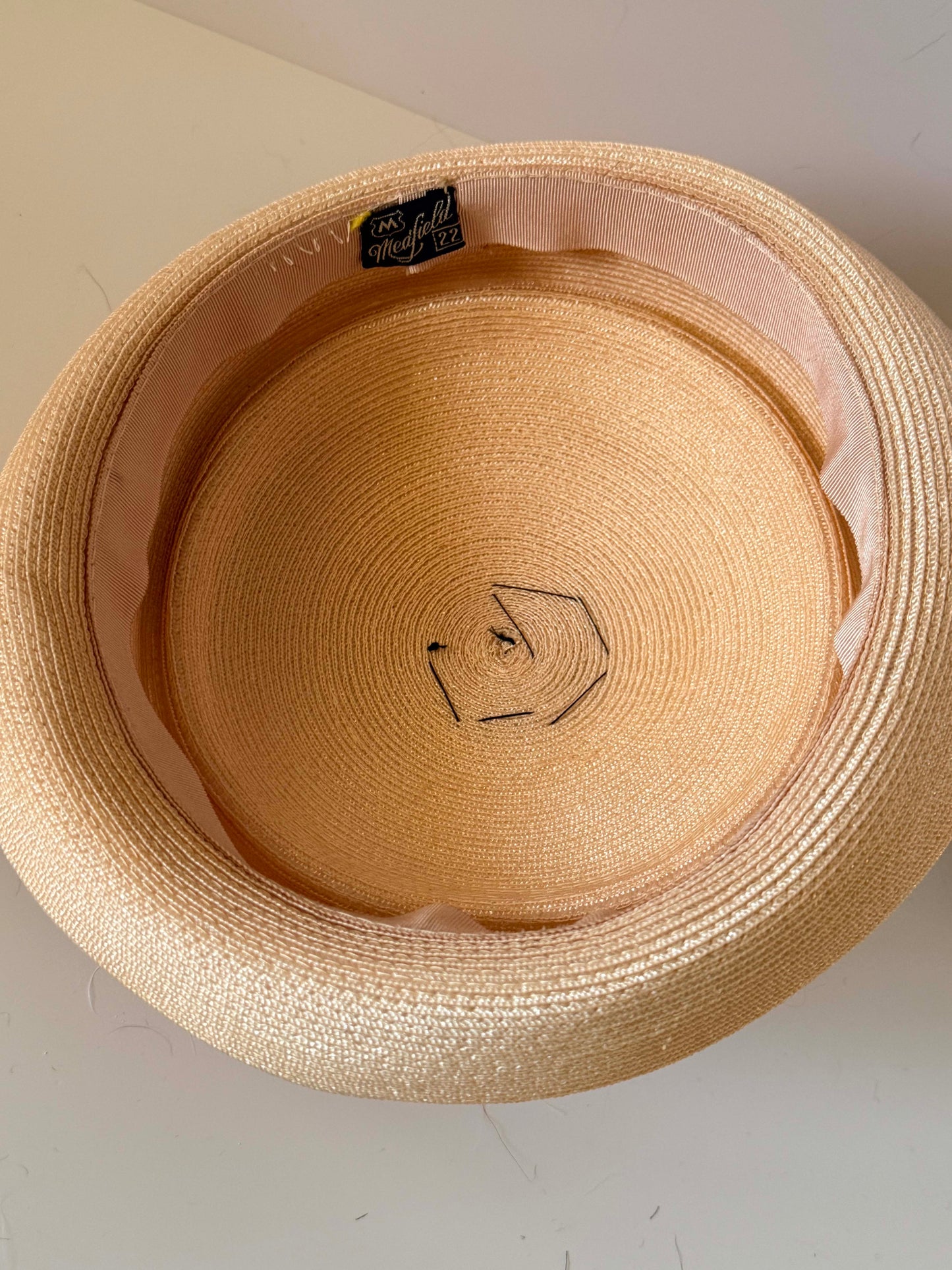 Vintage Medfield Straw Hat | 1960s Navy & Blush Pink Breton Hat | Mid Century Summer Hat | Church Hat | Wedding Guest Hat