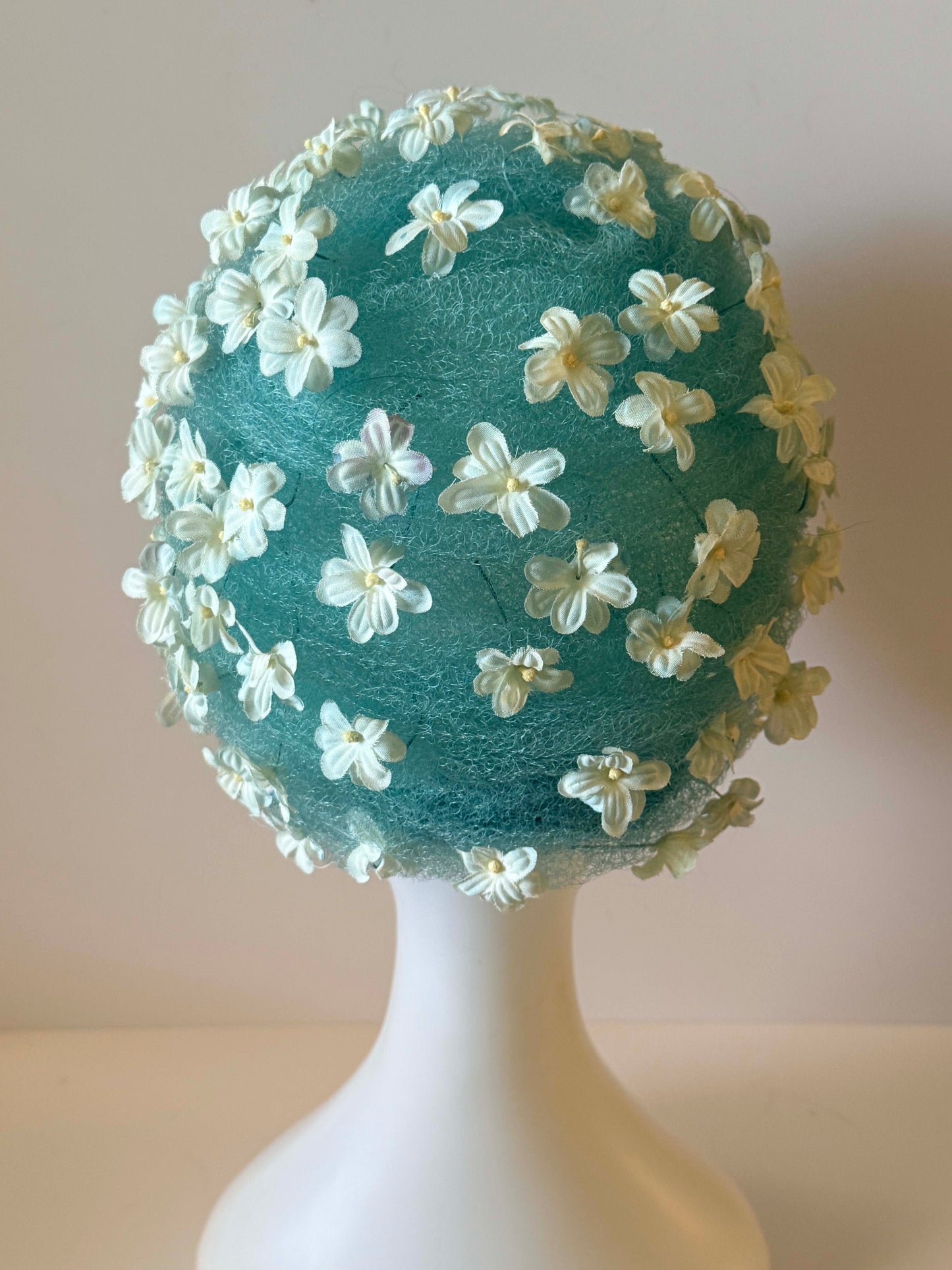 1950s Christian Dior Chapeaux Aqua Blue Floral Hat | Dior Paris New York Cocktail Hat | Floral Pillbox Hat | Something Blue Bridal Fascinator