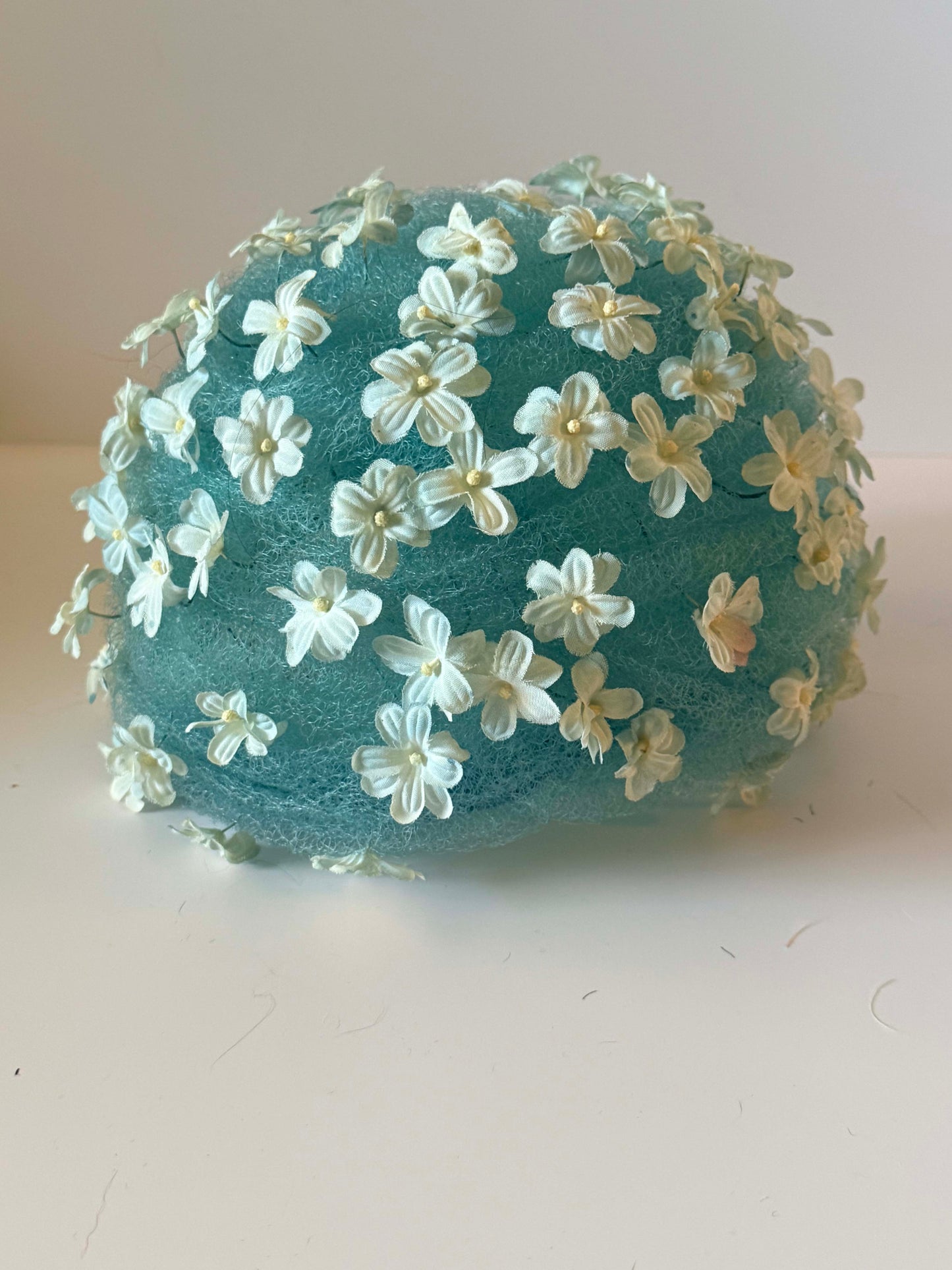 1950s Christian Dior Chapeaux Aqua Blue Floral Hat | Dior Paris New York Cocktail Hat | Floral Pillbox Hat | Something Blue Bridal Fascinator