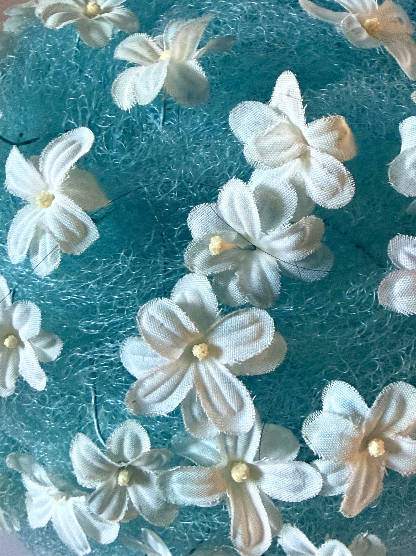 1950s Christian Dior Chapeaux Aqua Blue Floral Hat | Dior Paris New York Cocktail Hat | Floral Pillbox Hat | Something Blue Bridal Fascinator