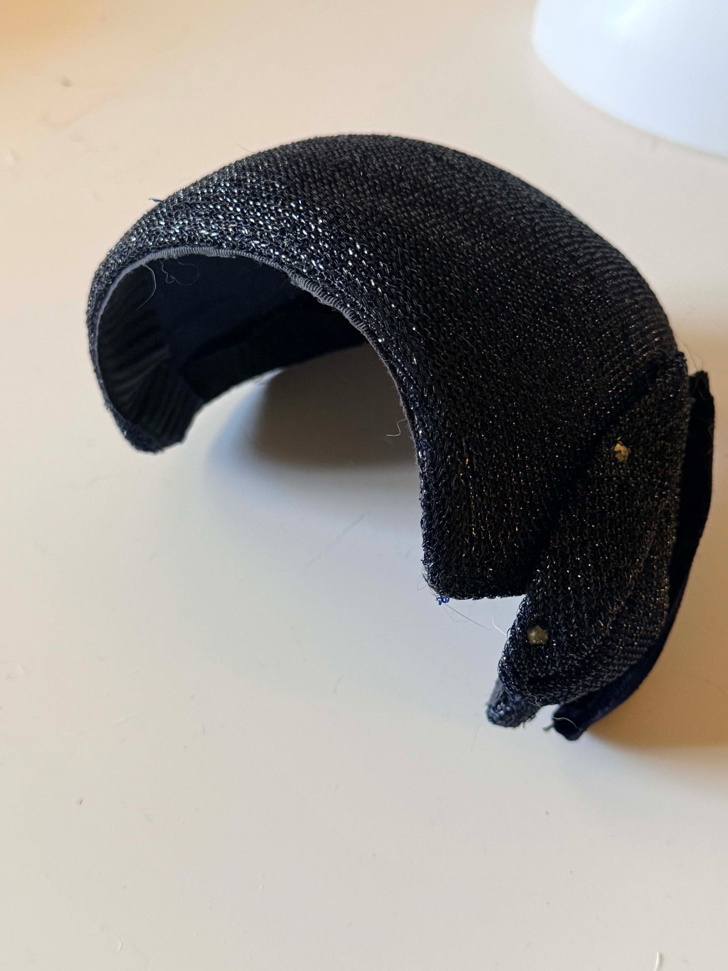 Vintage Navy Blue Silvery Hat | 1960s Half Hat | Structured Navy Metallic Half Hat | Mid Century Millinery | Wedding Guest Hat