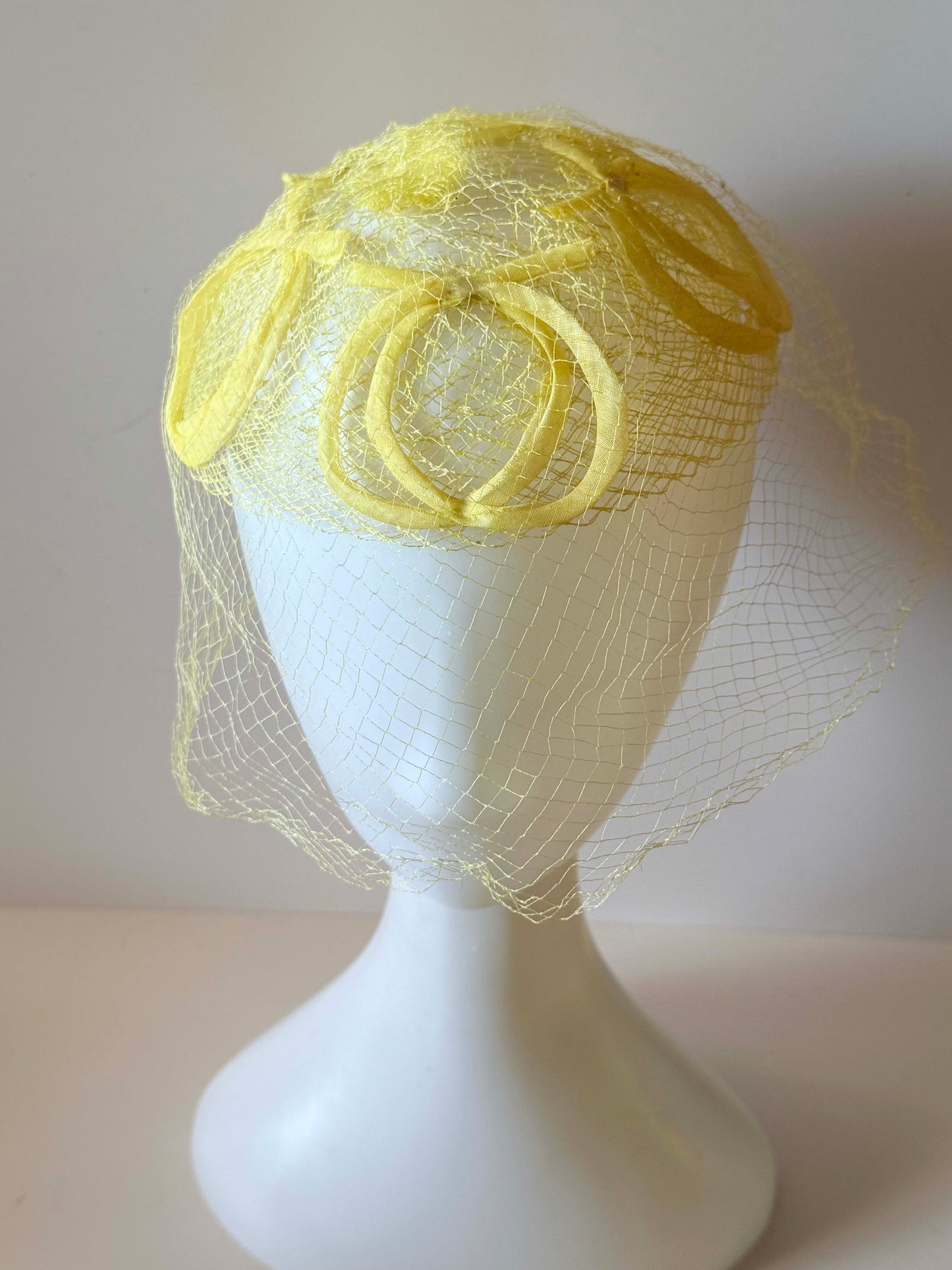 1950s Lemon Yellow Veiled Cocktail Hat | Vintage Fascinator Hat | Spring Garden Party Hat | Easter Hat | Mid Century Millinery
