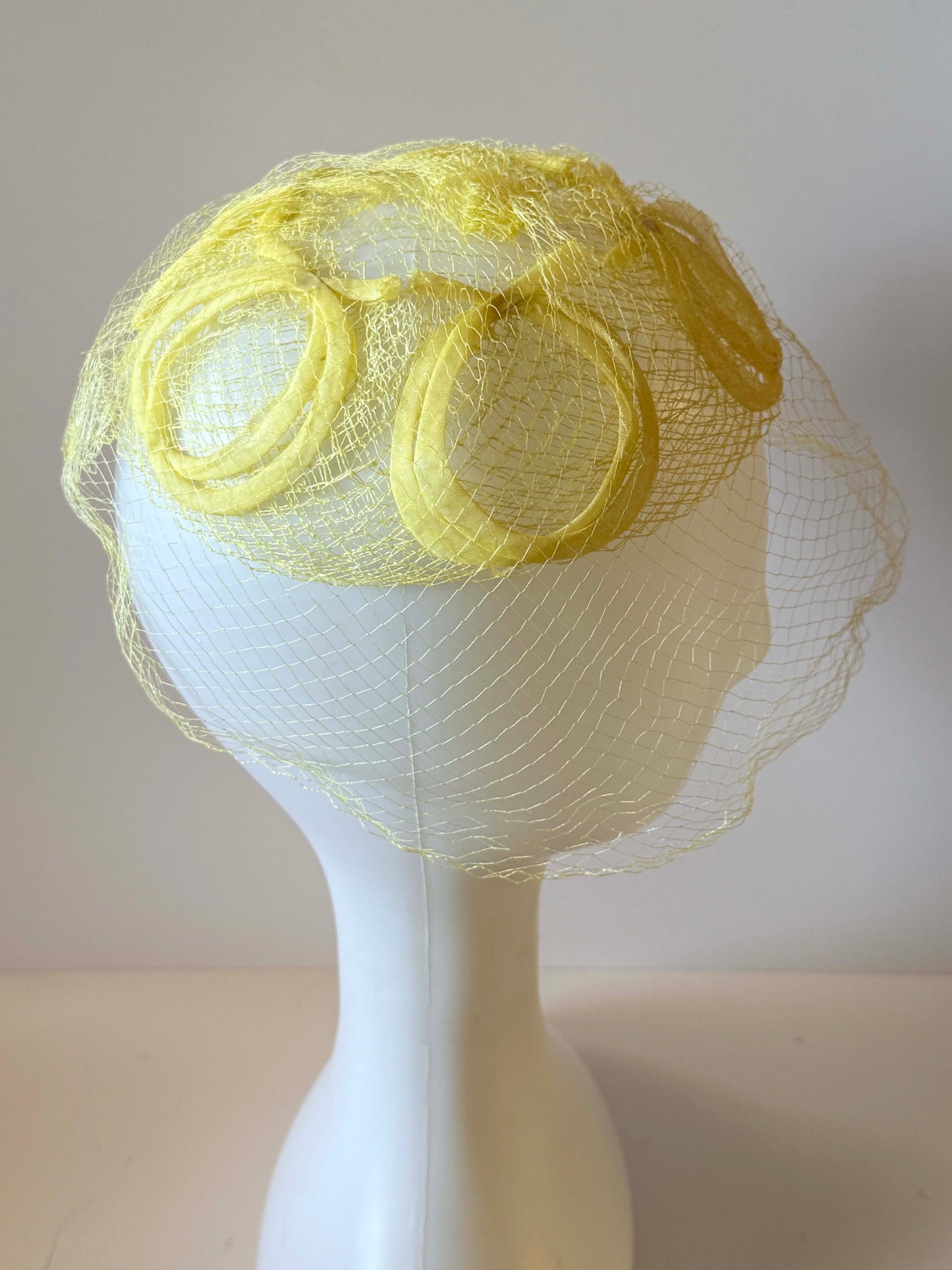 1950s Lemon Yellow Veiled Cocktail Hat | Vintage Fascinator Hat | Spring Garden Party Hat | Easter Hat | Mid Century Millinery