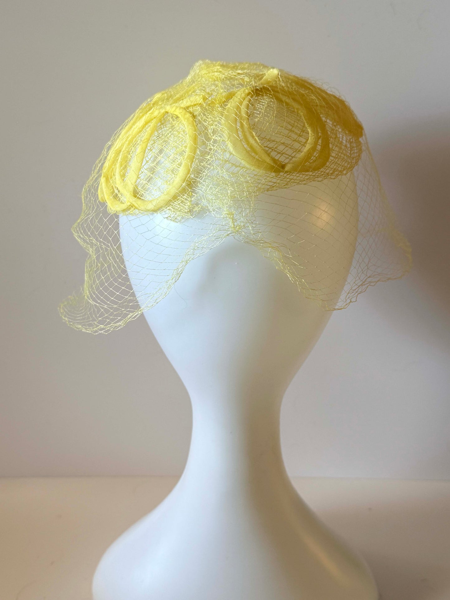 1950s Lemon Yellow Veiled Cocktail Hat | Vintage Fascinator Hat | Spring Garden Party Hat | Easter Hat | Mid Century Millinery