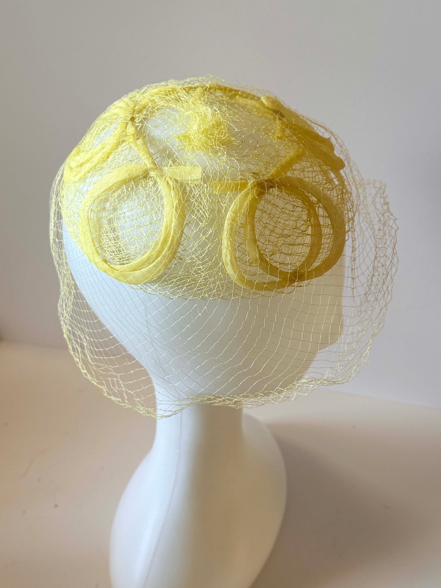 1950s Lemon Yellow Veiled Cocktail Hat | Vintage Fascinator Hat | Spring Garden Party Hat | Easter Hat | Mid Century Millinery