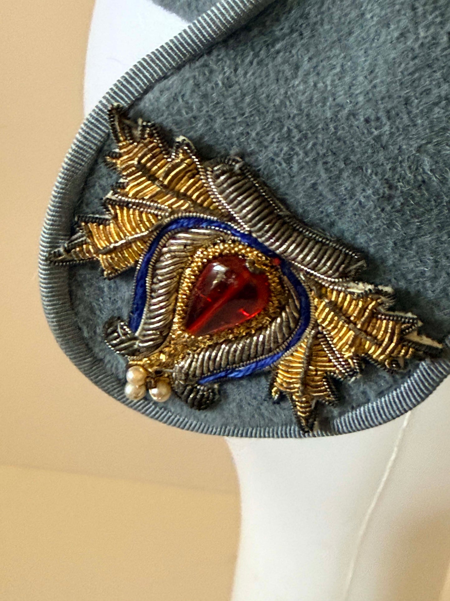 Vintage New Look Veiled Pillbox Hat, Blue Felt Cocktail Hat, Birdcage Veil Fascinator, Rhinestone Jewel Accent, 1950s 1960s Designer Hat