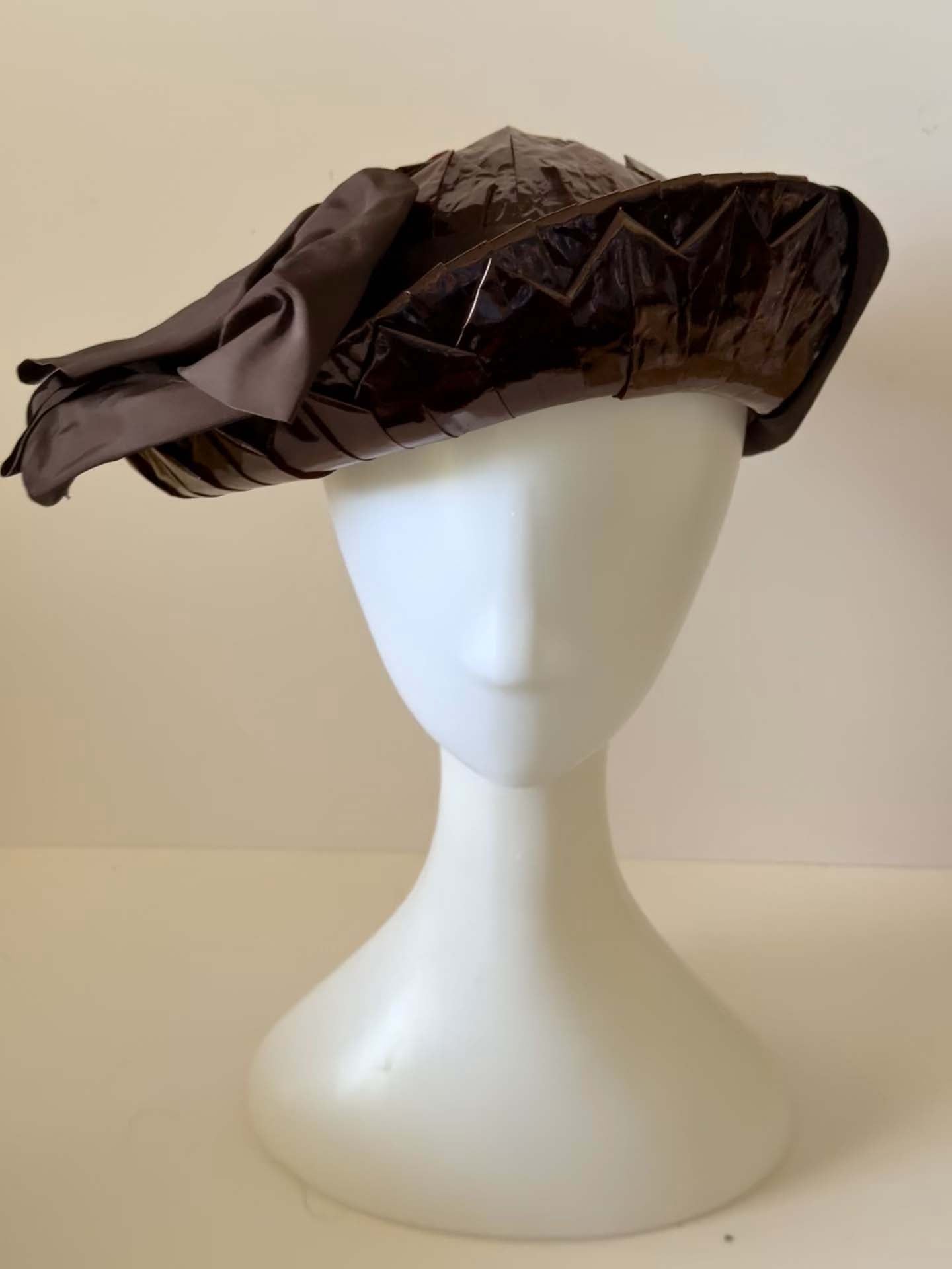 Vintage Evelyn Varon Model Hat, Sculptural Cocktail Hat, Brown Cellophane Hat, Avant Garde Millinery, 1950s Designer Hat