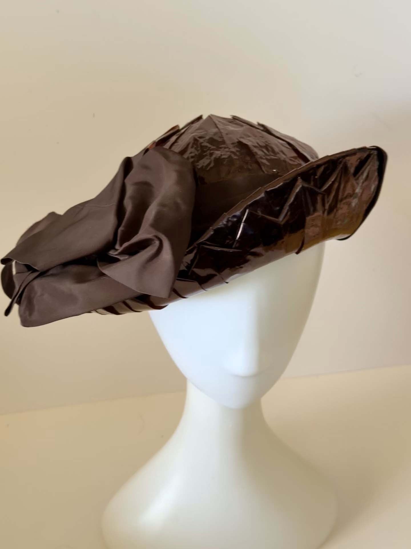 Vintage Evelyn Varon Model Hat, Sculptural Cocktail Hat, Brown Cellophane Hat, Avant Garde Millinery, 1950s Designer Hat