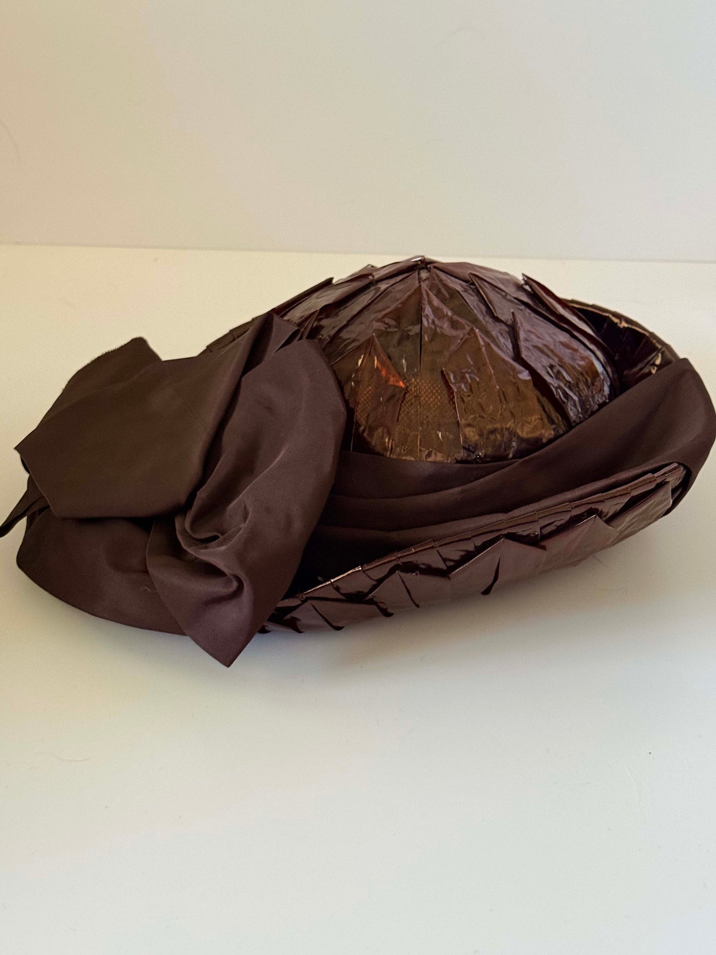 Vintage Evelyn Varon Model Hat, Sculptural Cocktail Hat, Brown Cellophane Hat, Avant Garde Millinery, 1950s Designer Hat