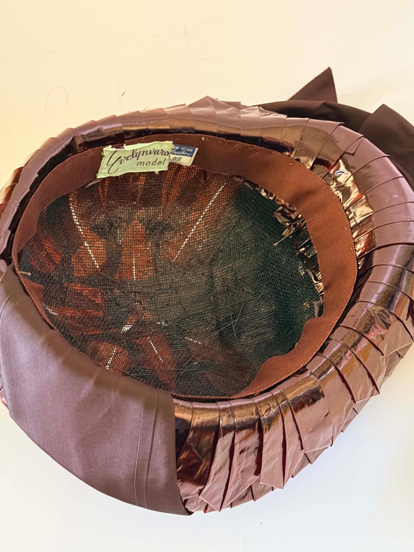 Vintage Evelyn Varon Model Hat, Sculptural Cocktail Hat, Brown Cellophane Hat, Avant Garde Millinery, 1950s Designer Hat