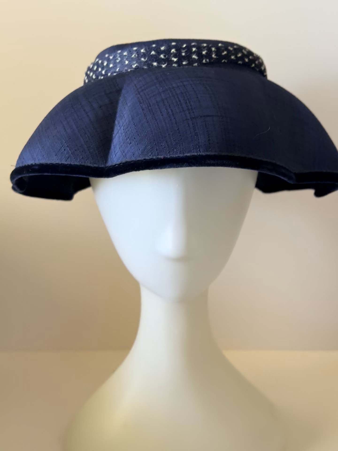 Vintage Valerie Modes Navy Blue Wide Brim Hat, 1960s Church Hat, Mid Century Cocktail Hat, Elegant Dress Hat, Kentucky Derby Hat