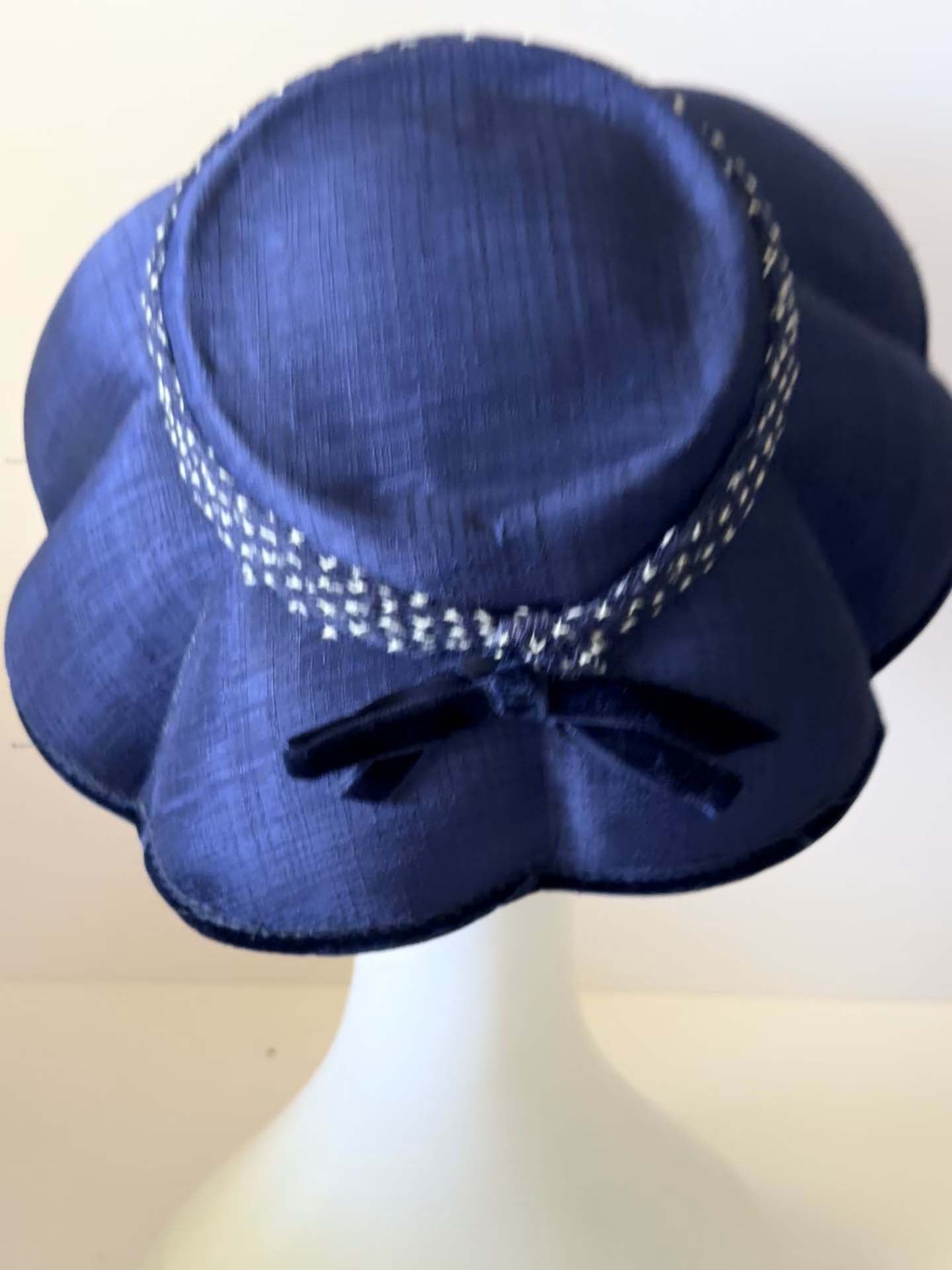 Vintage Valerie Modes Navy Blue Wide Brim Hat, 1960s Church Hat, Mid Century Cocktail Hat, Elegant Dress Hat, Kentucky Derby Hat