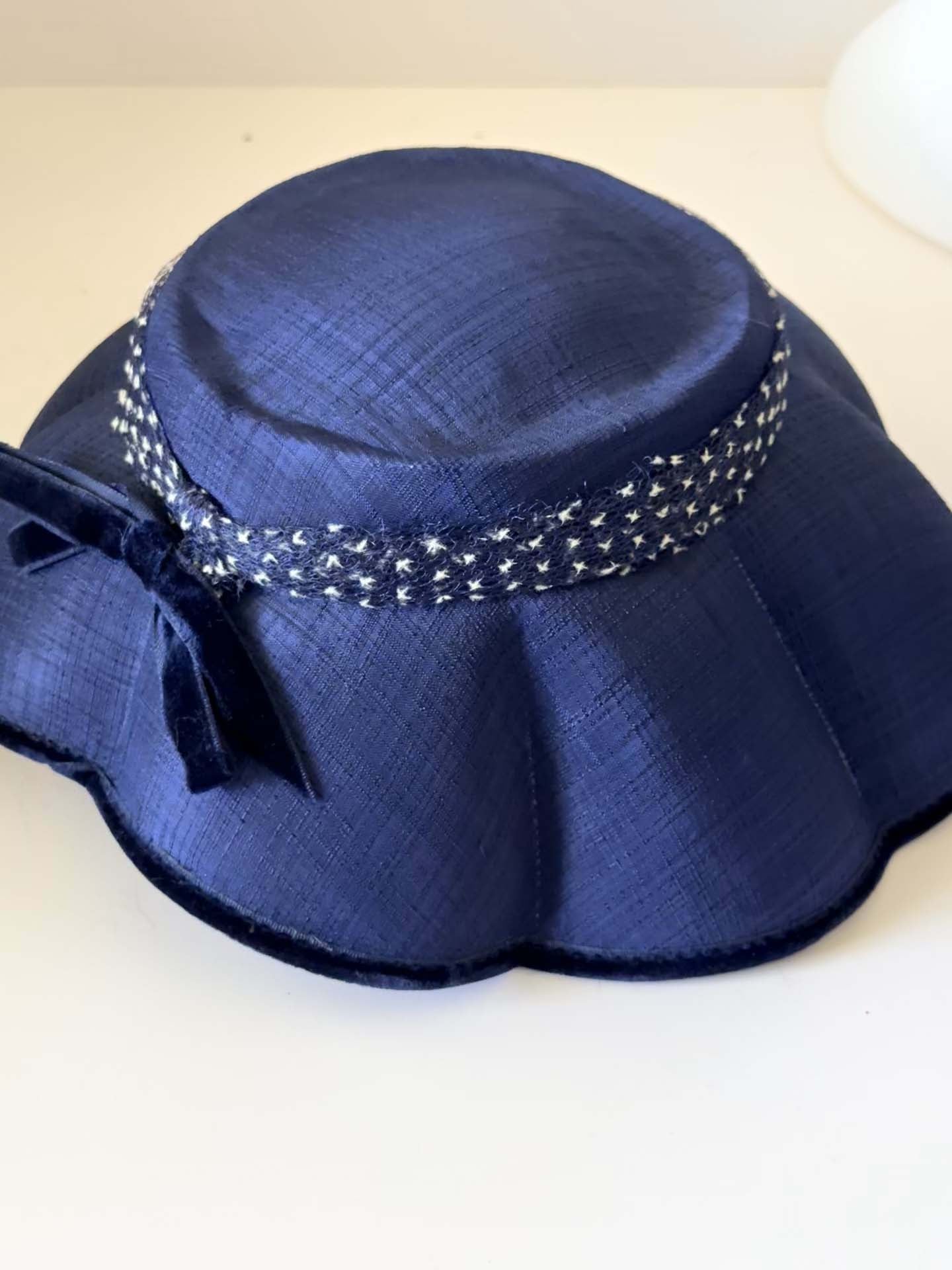 Vintage Valerie Modes Navy Blue Wide Brim Hat, 1960s Church Hat, Mid Century Cocktail Hat, Elegant Dress Hat, Kentucky Derby Hat