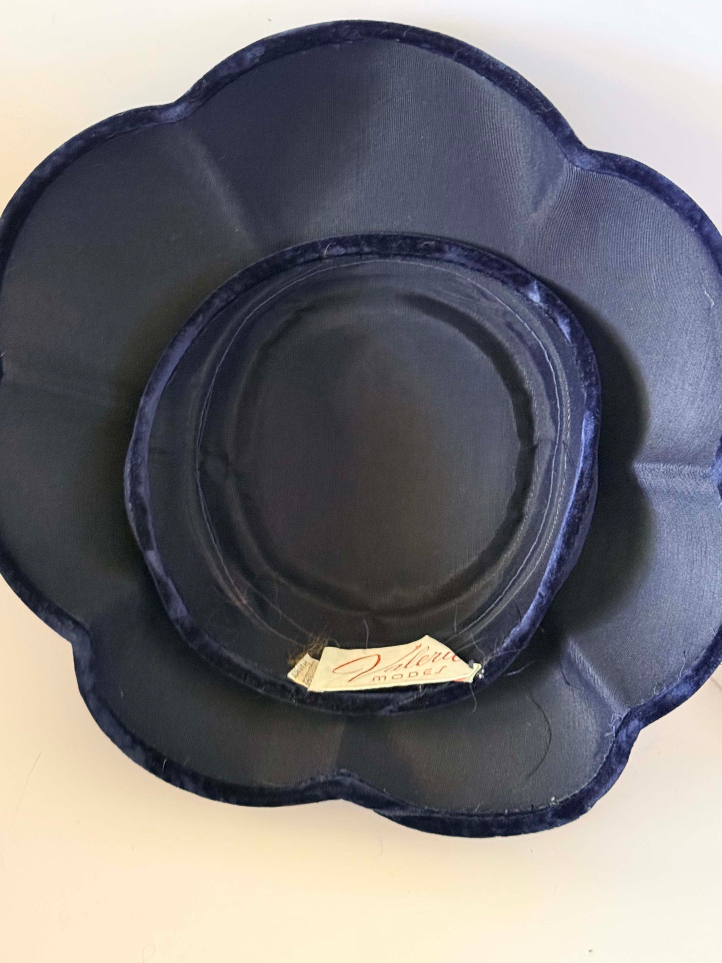 Vintage Valerie Modes Navy Blue Wide Brim Hat, 1960s Church Hat, Mid Century Cocktail Hat, Elegant Dress Hat, Kentucky Derby Hat