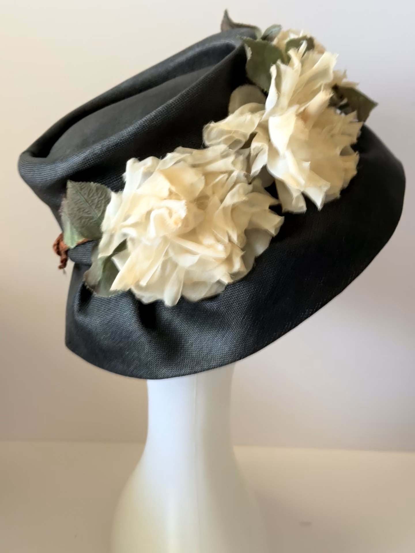 Vintage Black Floral Cartwheel Hat, Wide Brim Picture Hat, Garden Party Hat, Floral Statement Hat, Kentucky Derby Hat, Romantic Vintage Millinery