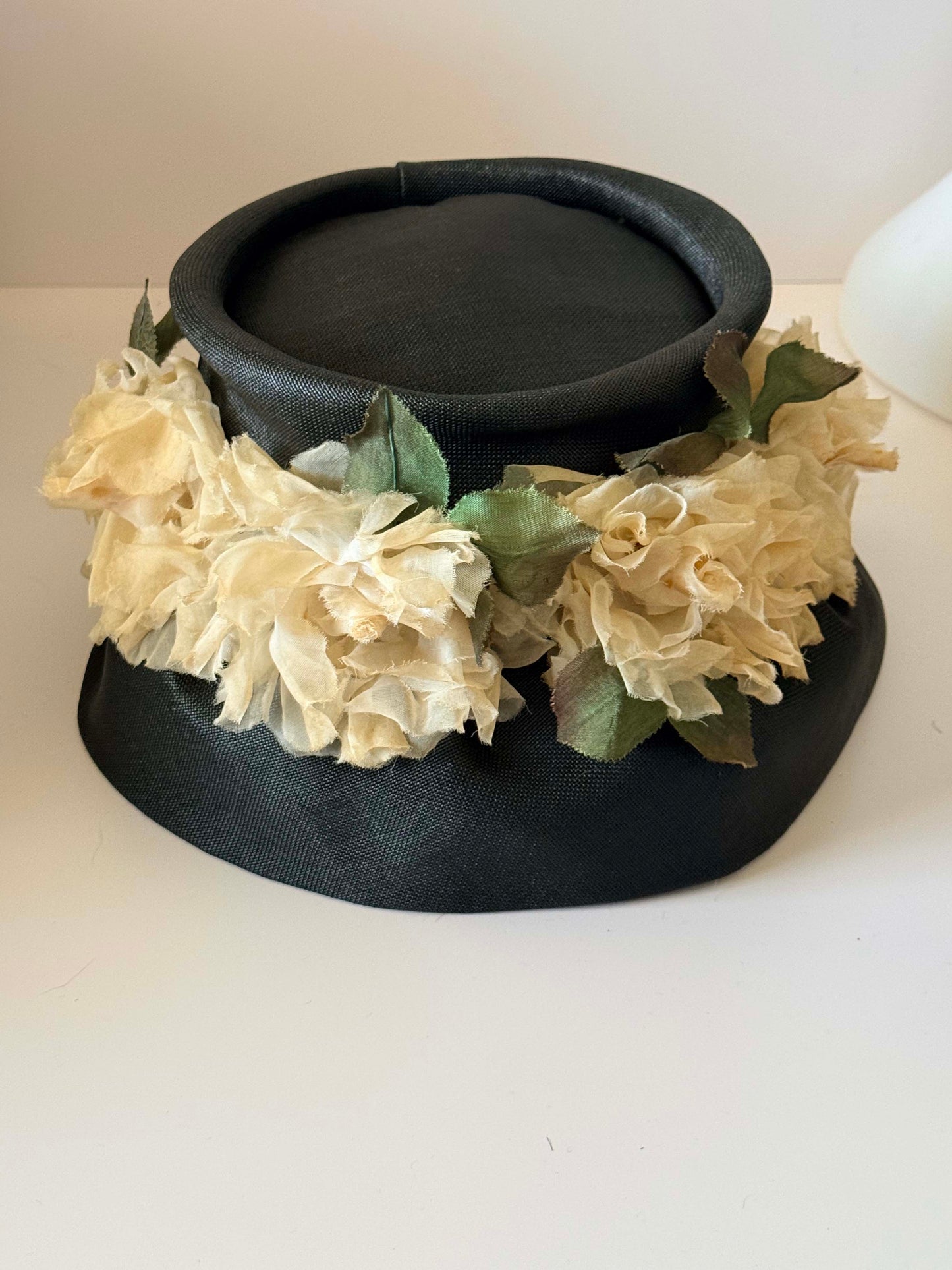 Vintage Black Floral Cartwheel Hat, Wide Brim Picture Hat, Garden Party Hat, Floral Statement Hat, Kentucky Derby Hat, Romantic Vintage Millinery