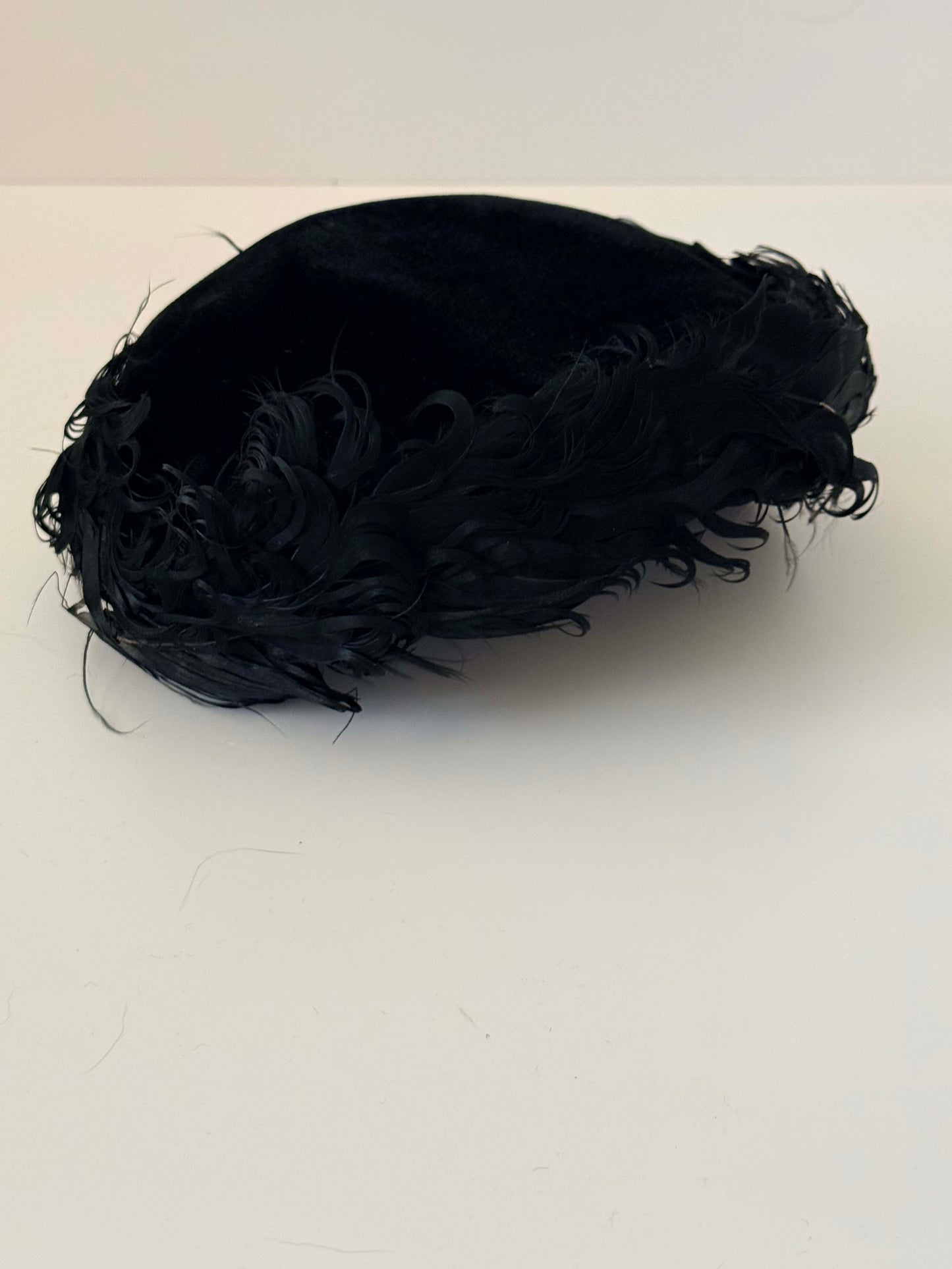 Vintage Black Feather Pillbox Hat | 1950s Cocktail Hat | Black Feather Trim Toque | Mid Century Millinery | Classic Formal Hat